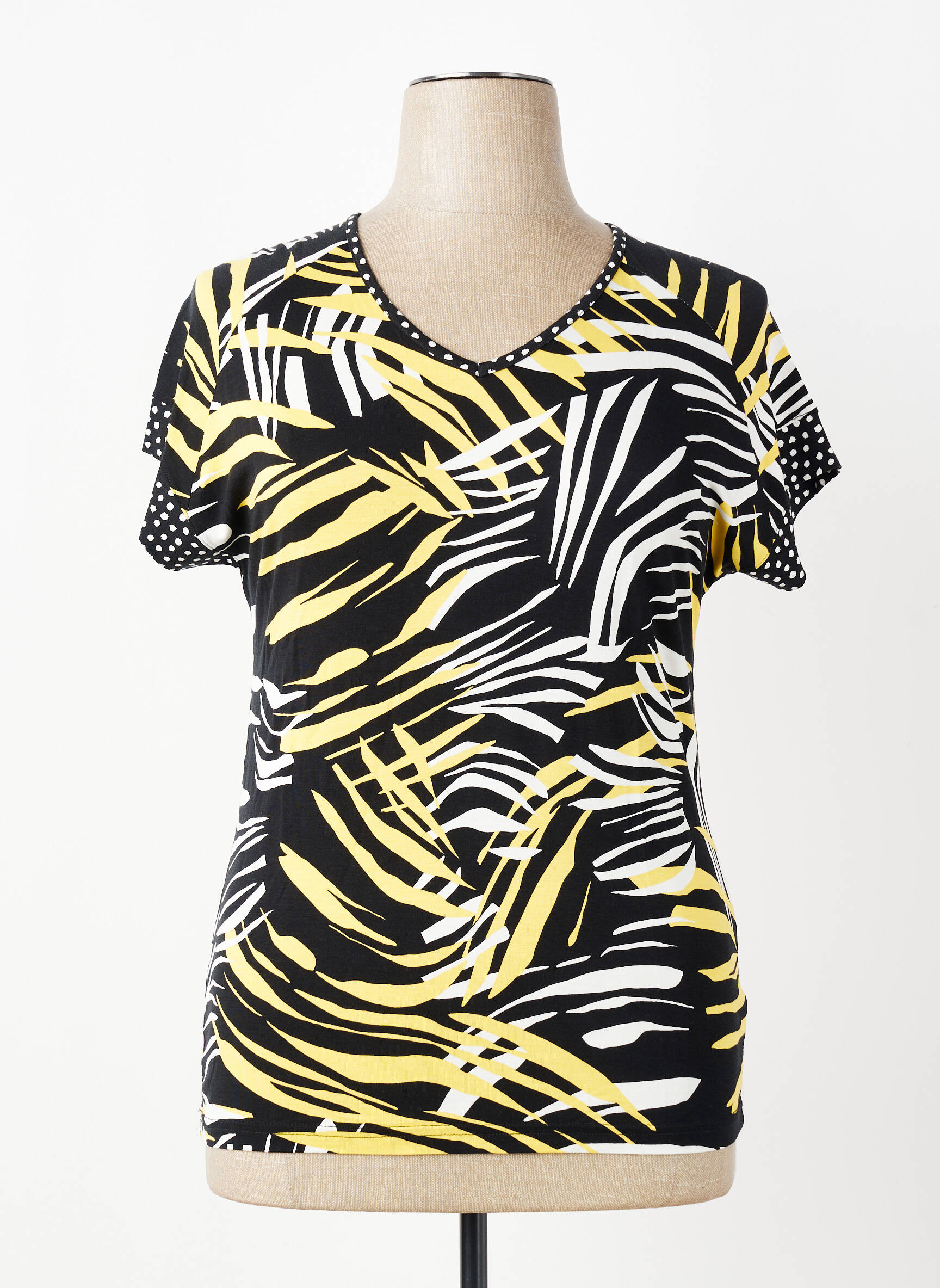 Tricou guler în v mâneci scurte negru TELMAIL femeie