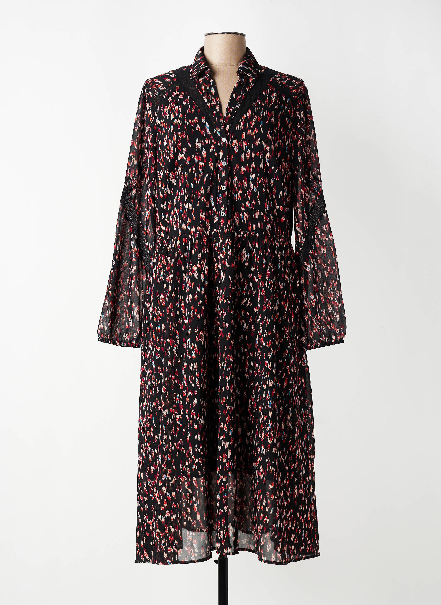 Rochie midi croială fluidă mâneci lungi negru ONE STEP femeie