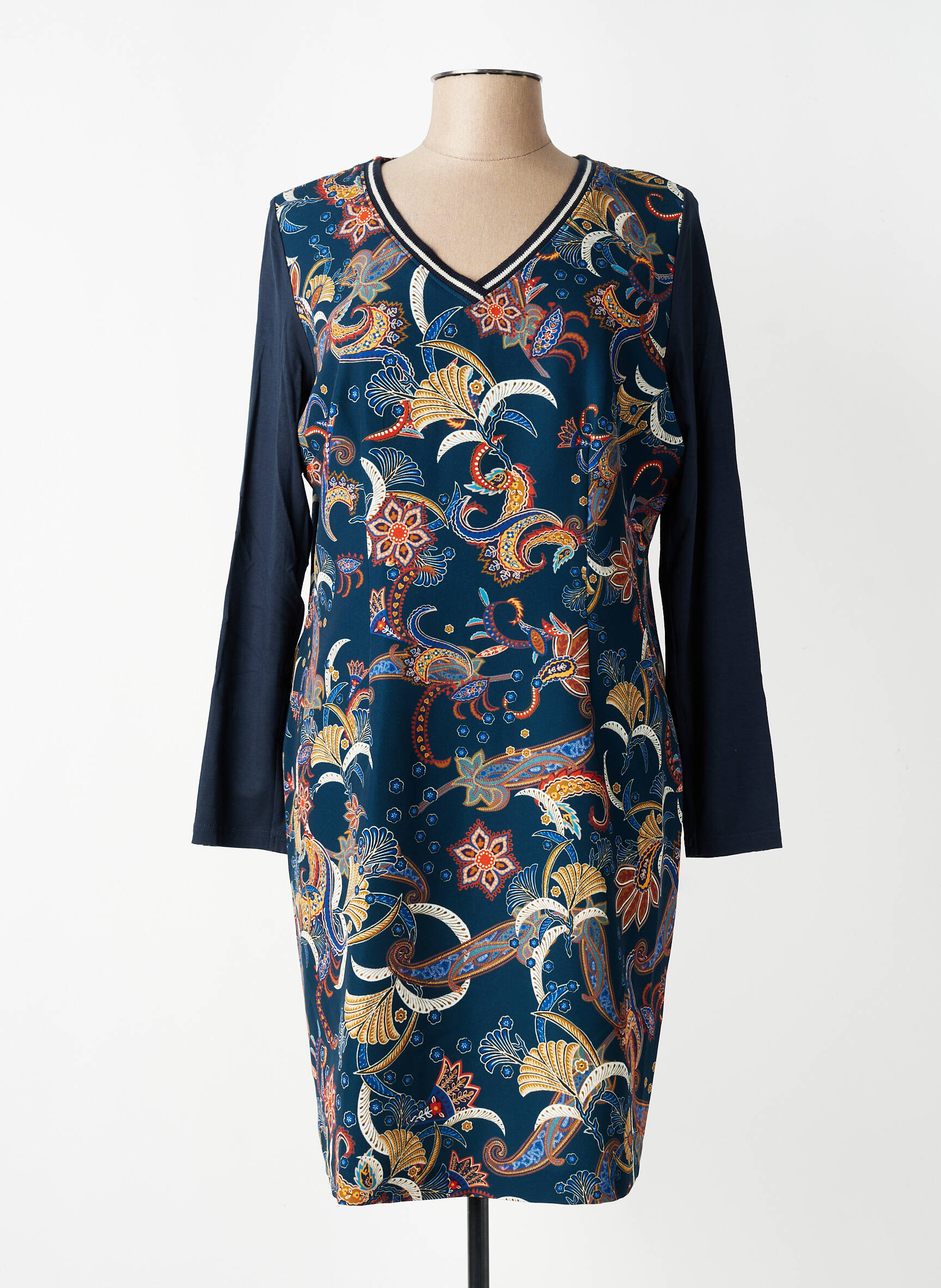 Rochie midi imprimeu floral mâneci lungi albastru PAUSE CAFE femeie