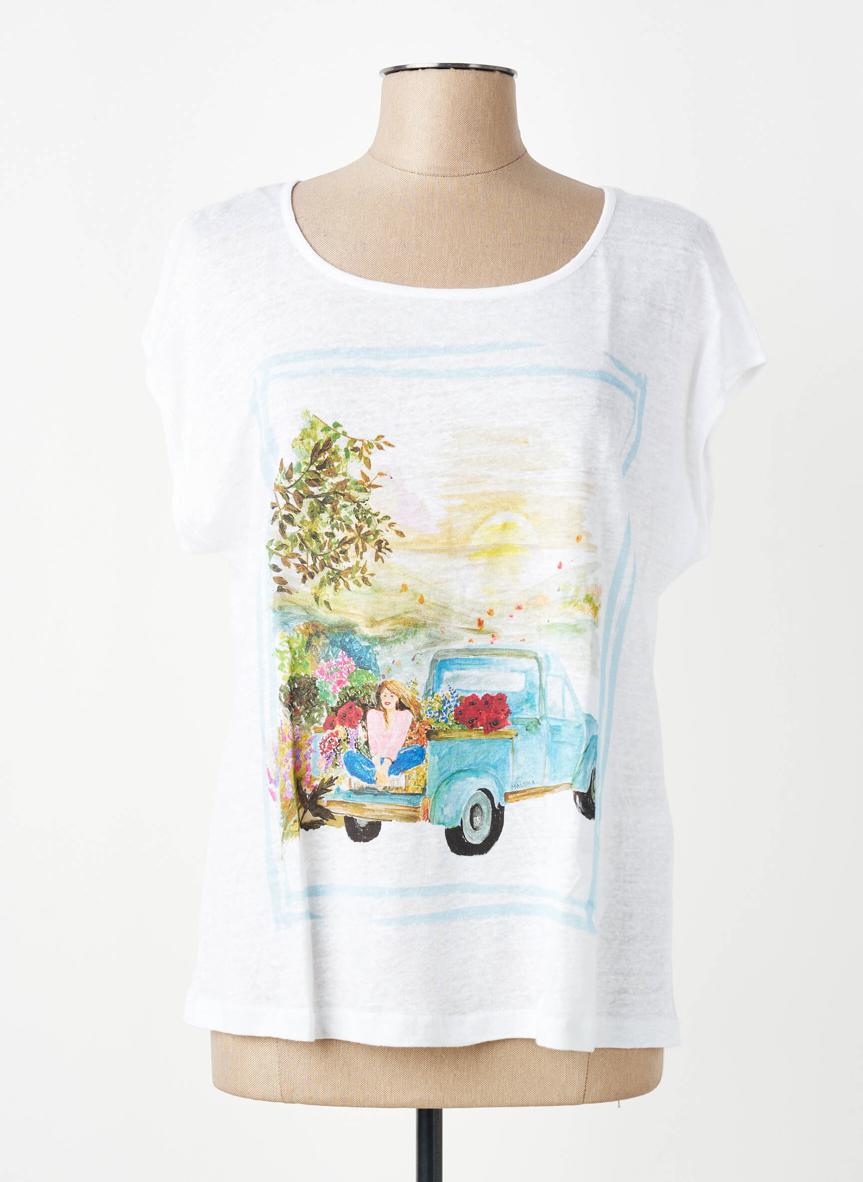 Tricou imprimeu fantezie mâneci scurte alb MALOKA femeie