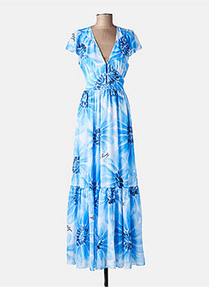 Rochie lungă imprimeu floral mâneci scurte albastru TOMMY HILFIGER femeie