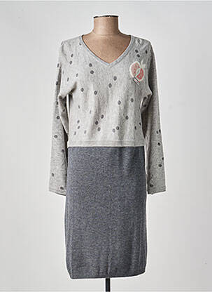 Rochie pulover guler în v mâneci lungi gri ANANKE femeie