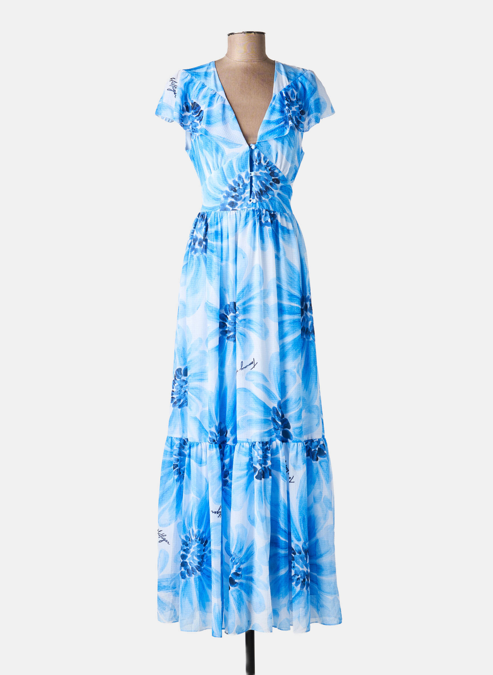 Rochie lungă imprimeu floral mâneci scurte albastru TOMMY HILFIGER femeie