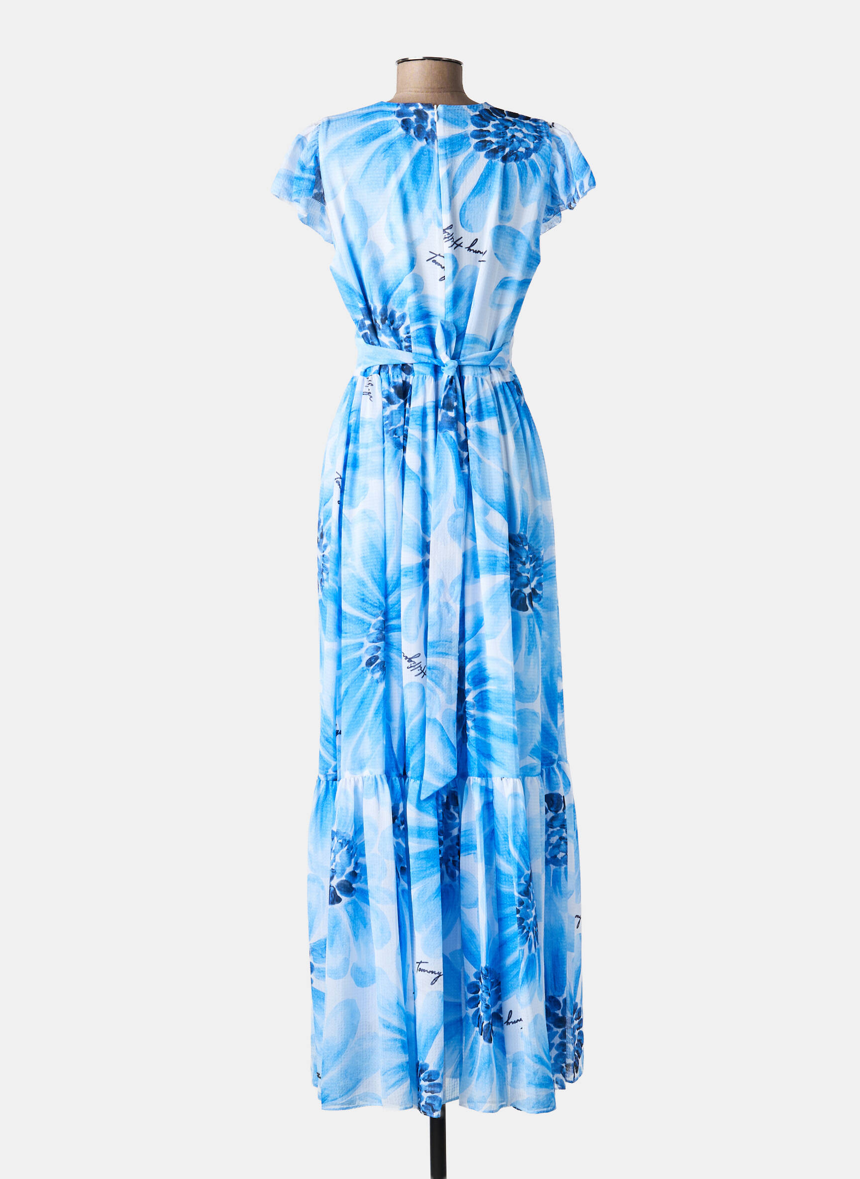 Rochie lungă imprimeu floral mâneci scurte albastru TOMMY HILFIGER femeie