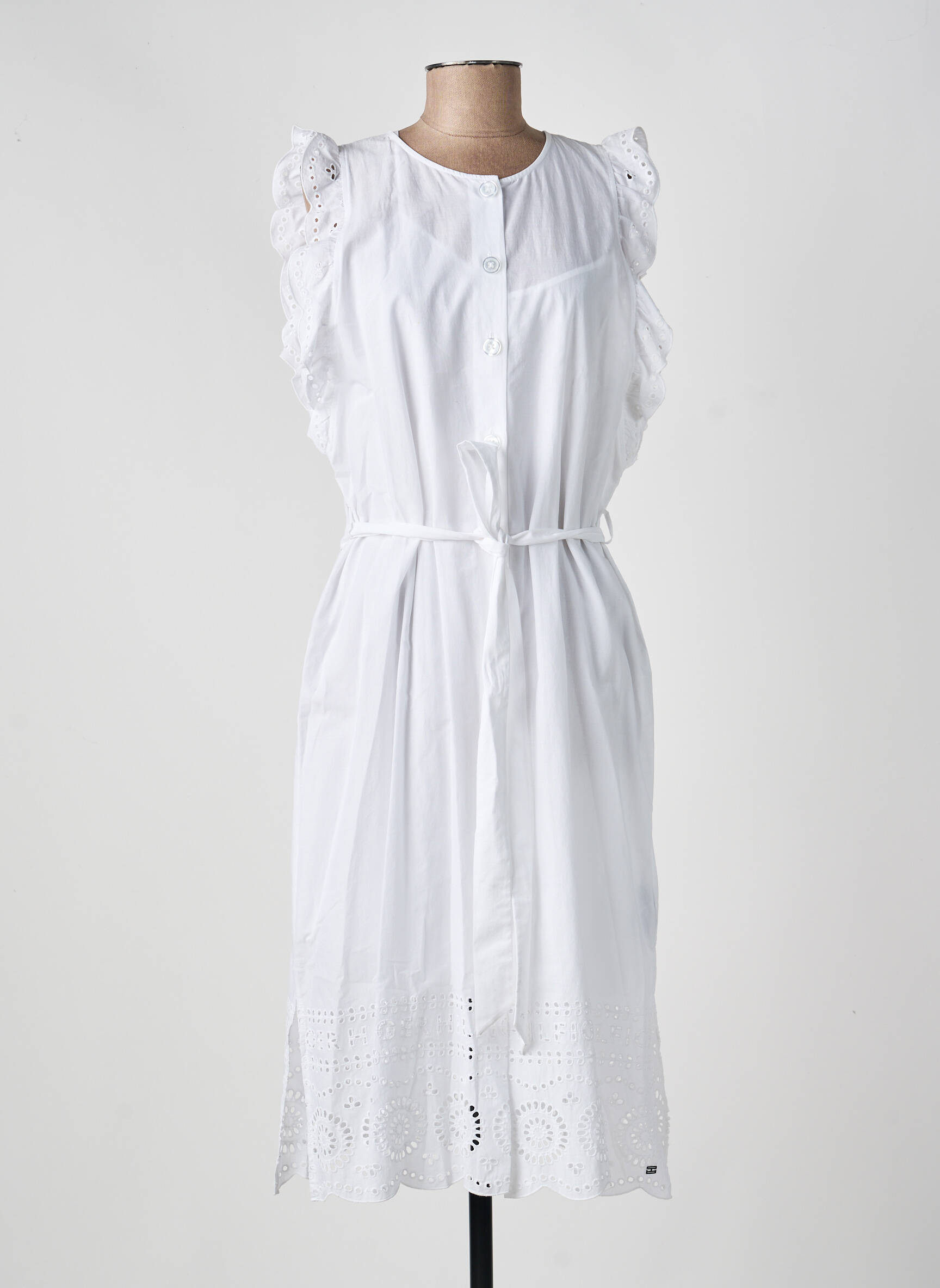 Rochie midi mâneci scurte mâneci scurte alb TOMMY HILFIGER femeie