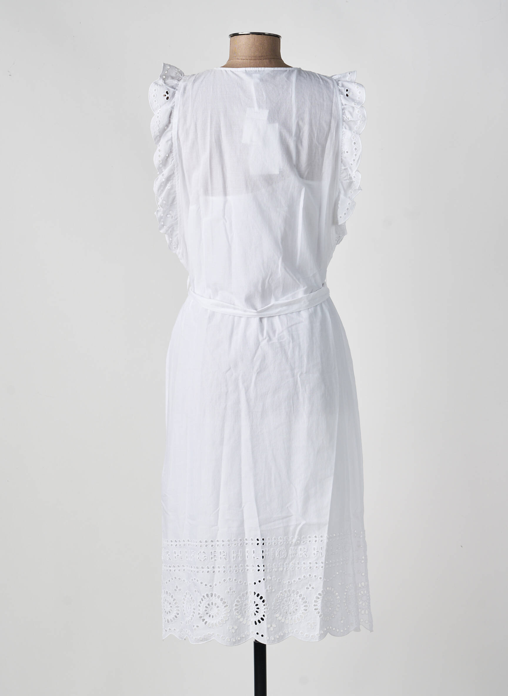 Rochie midi mâneci scurte mâneci scurte alb TOMMY HILFIGER femeie