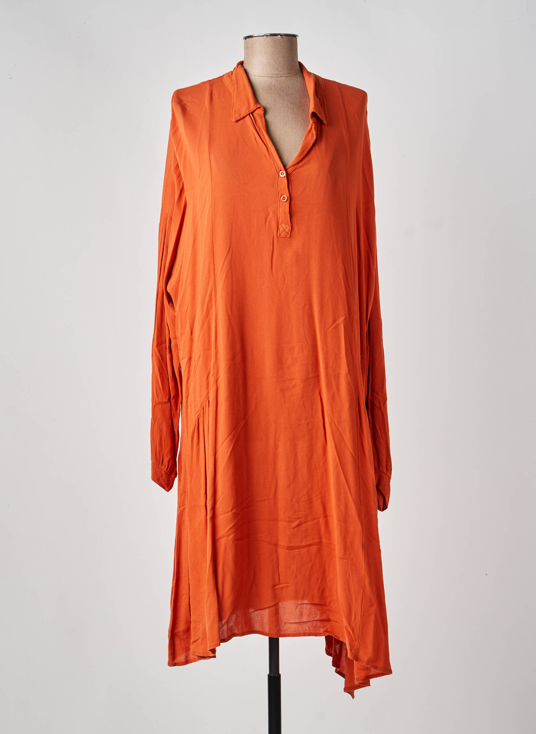 Rochie midi croială fluidă mâneci lungi portocalie LA FEE MARABOUTEE femeie