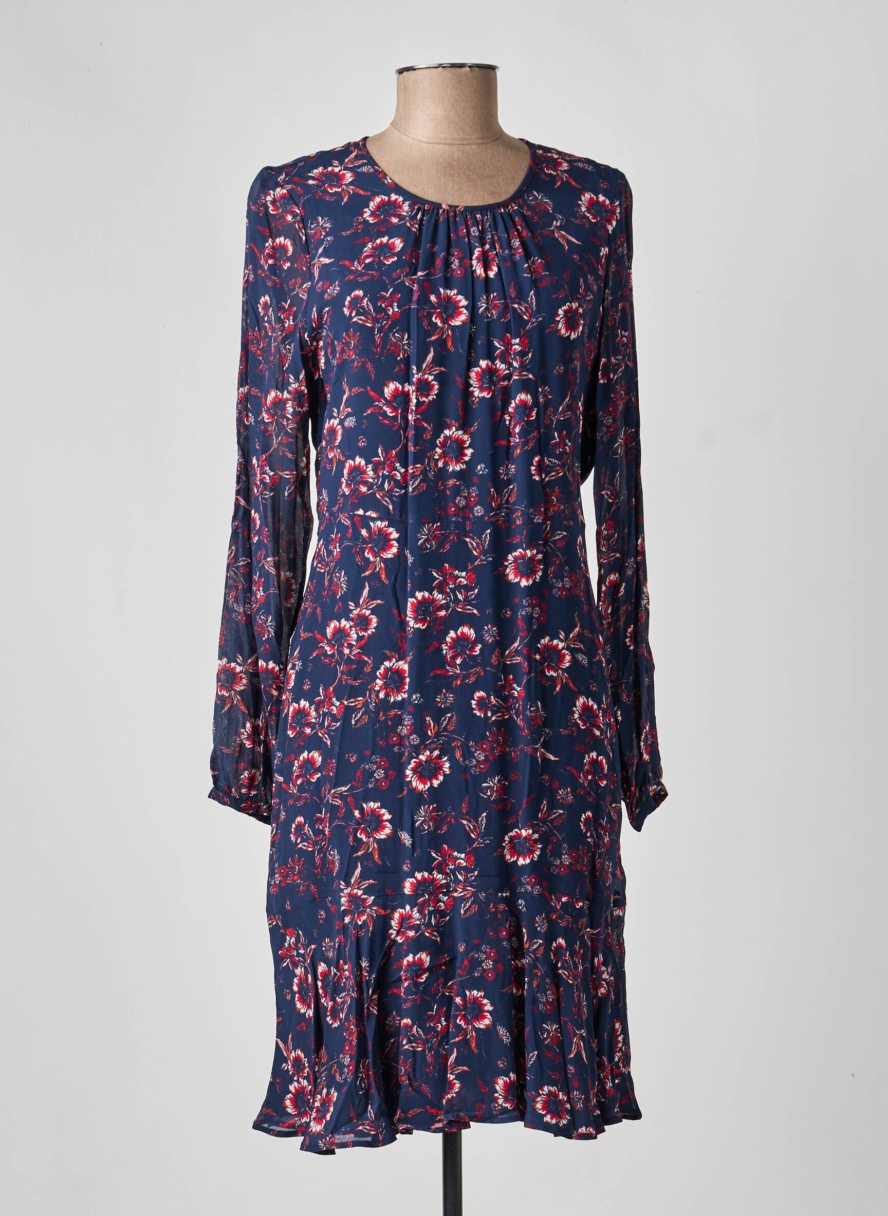 Rochie midi imprimeu floral mâneci lungi albastru TOMMY HILFIGER femeie