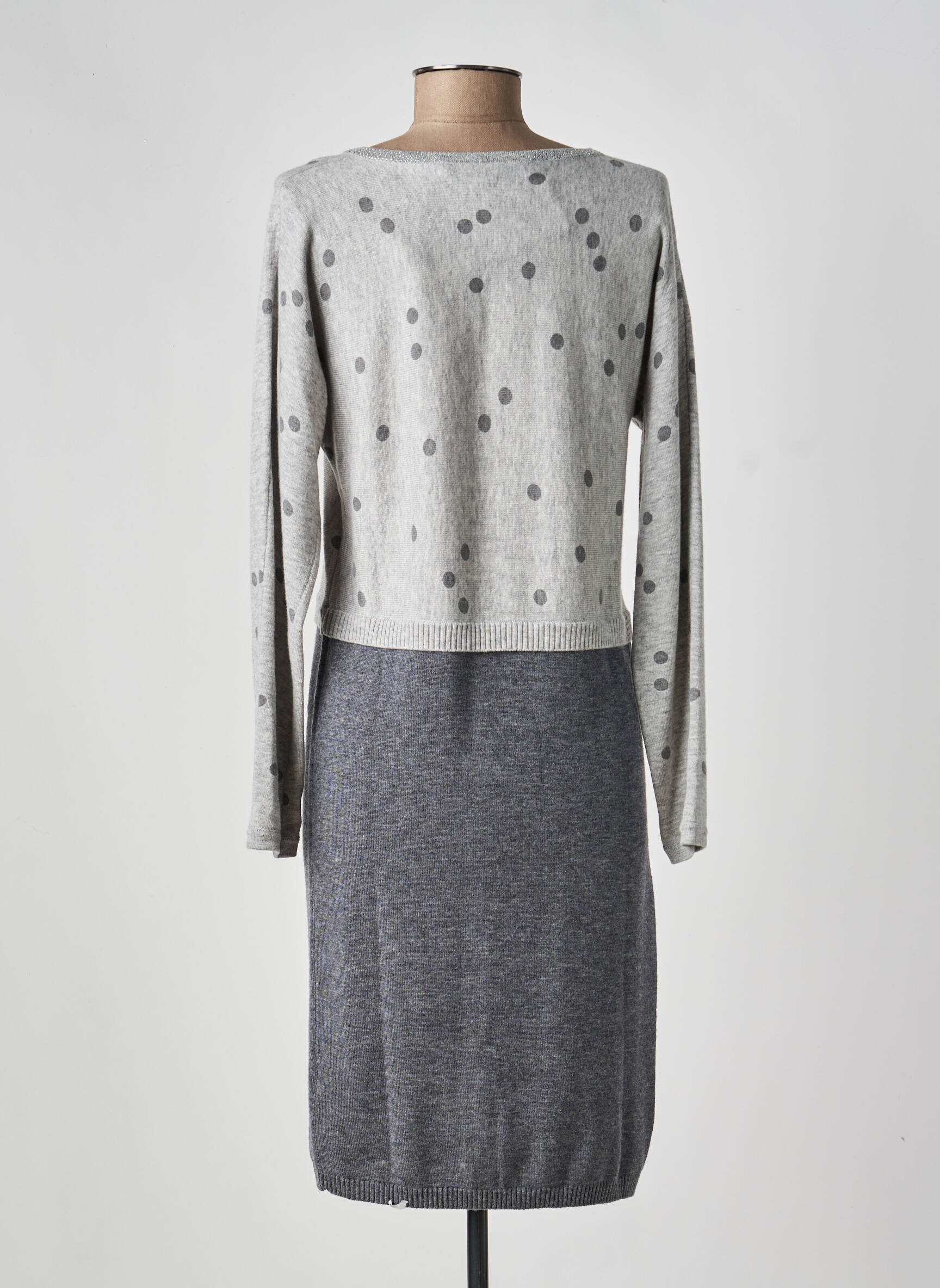 Rochie pulover guler în v mâneci lungi gri ANANKE femeie