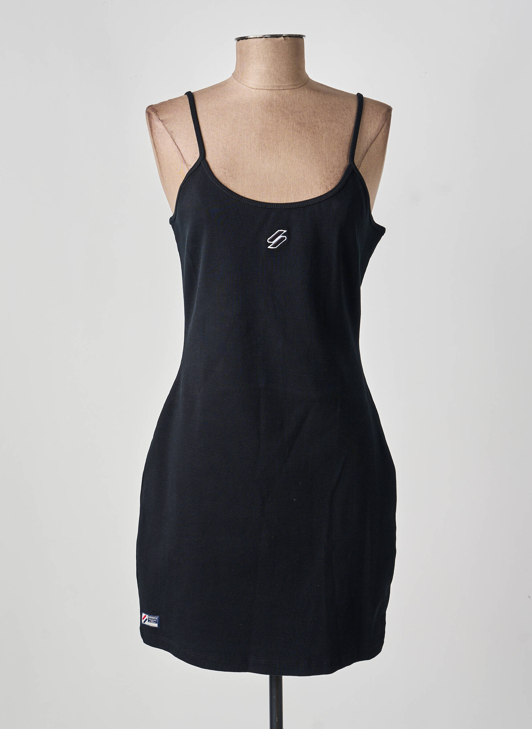Rochie scurtă guler rotund bretele subțiri negru SUPERDRY femeie
