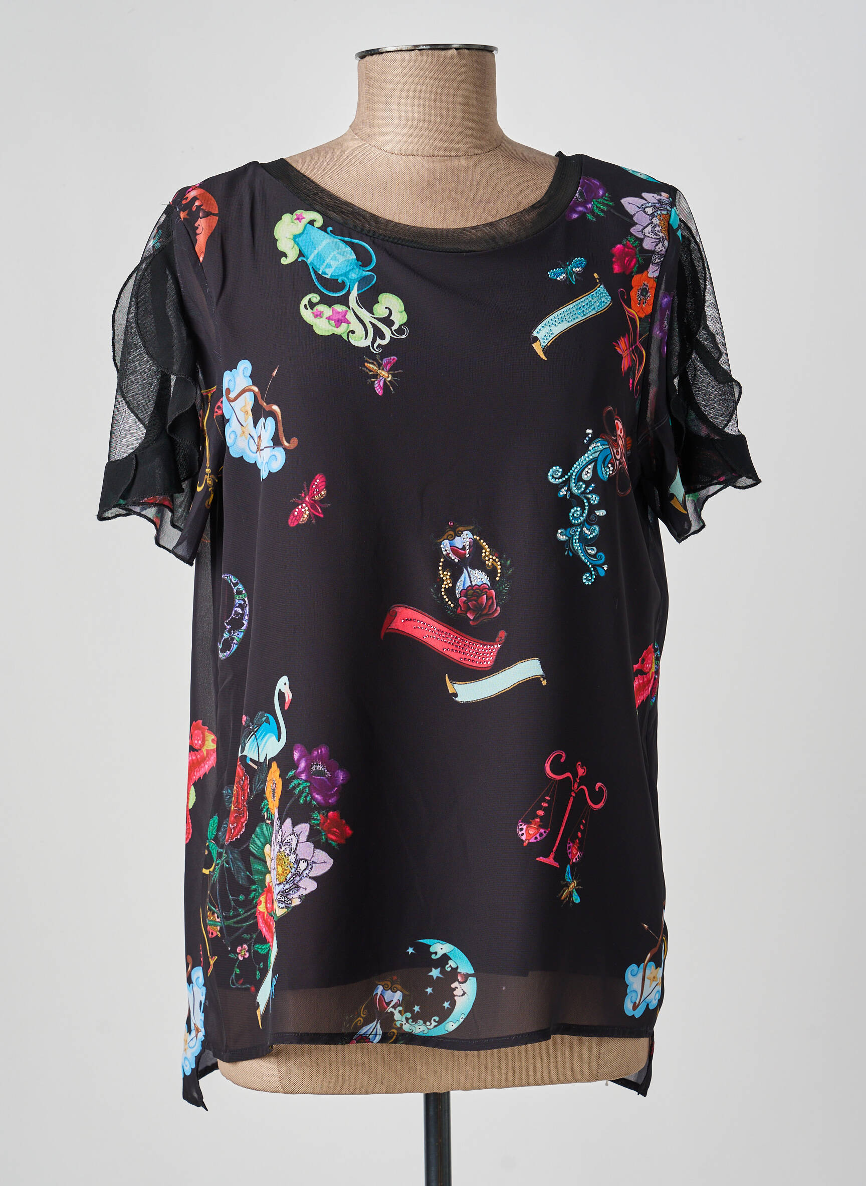 Top elasticitate mâneci scurte negru FUEGO WOMAN femeie