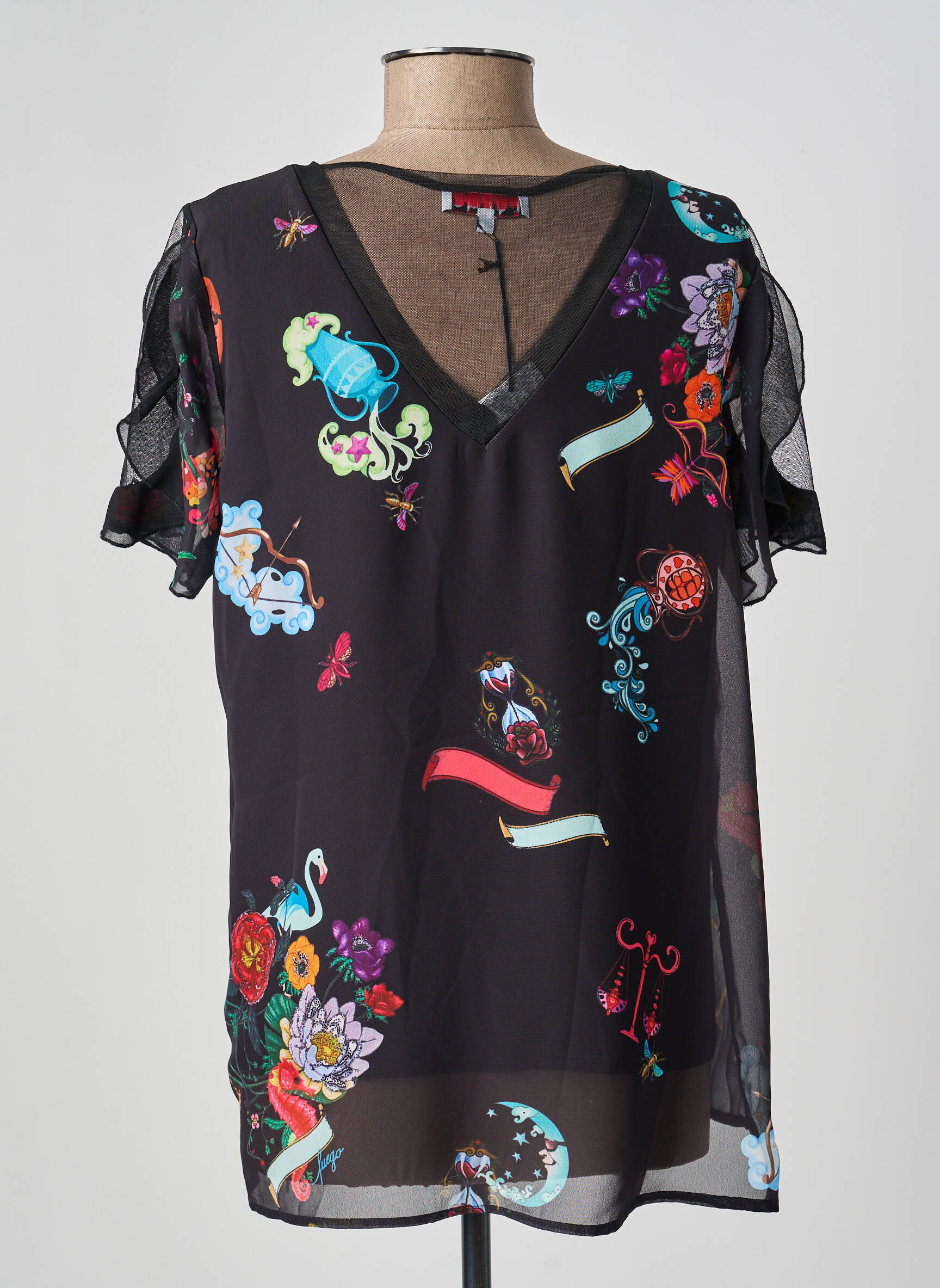Top elasticitate mâneci scurte negru FUEGO WOMAN femeie