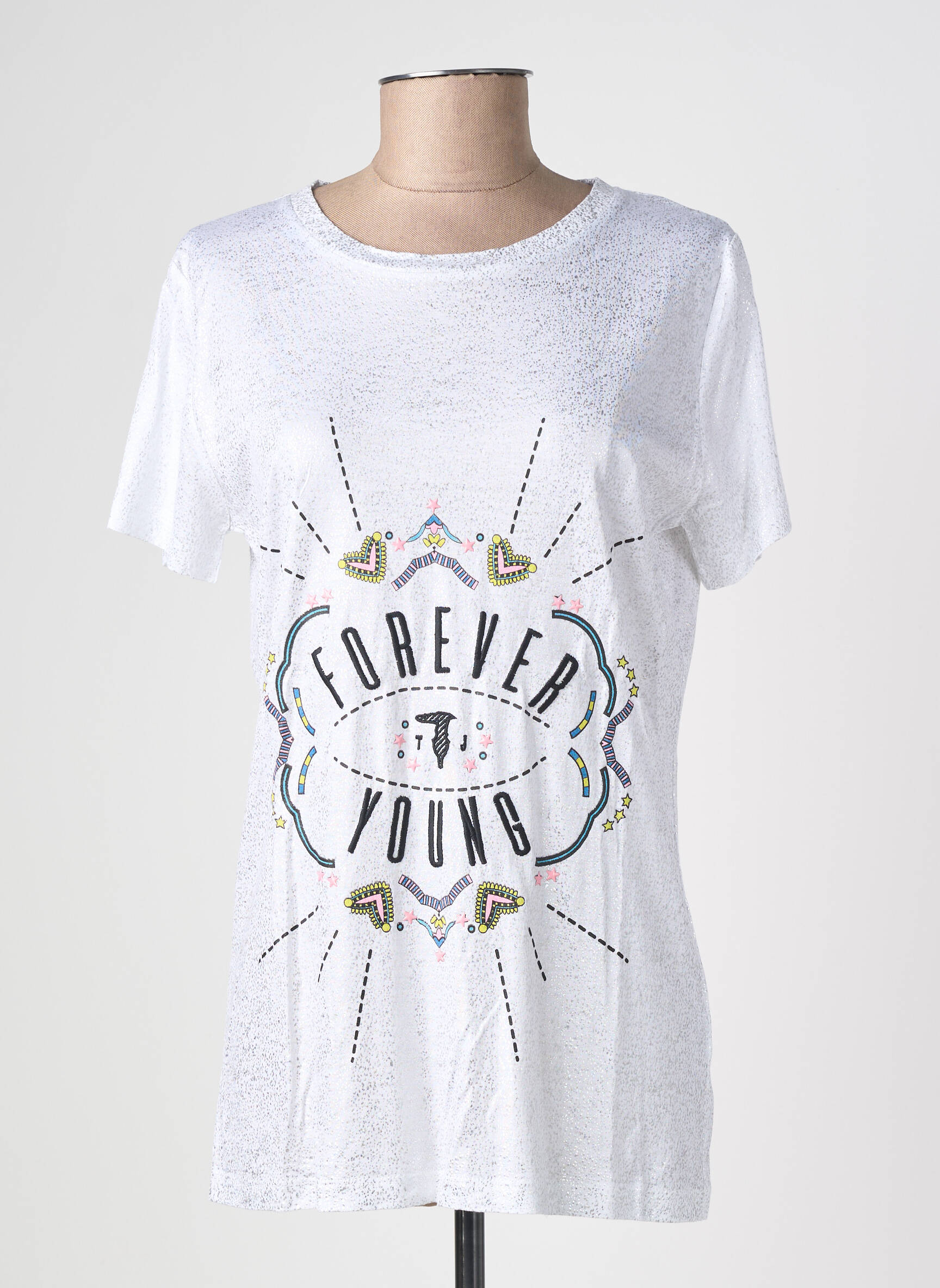Tricou serigrafie flockată mâneci scurte alb TRUSSARDI JEANS femeie