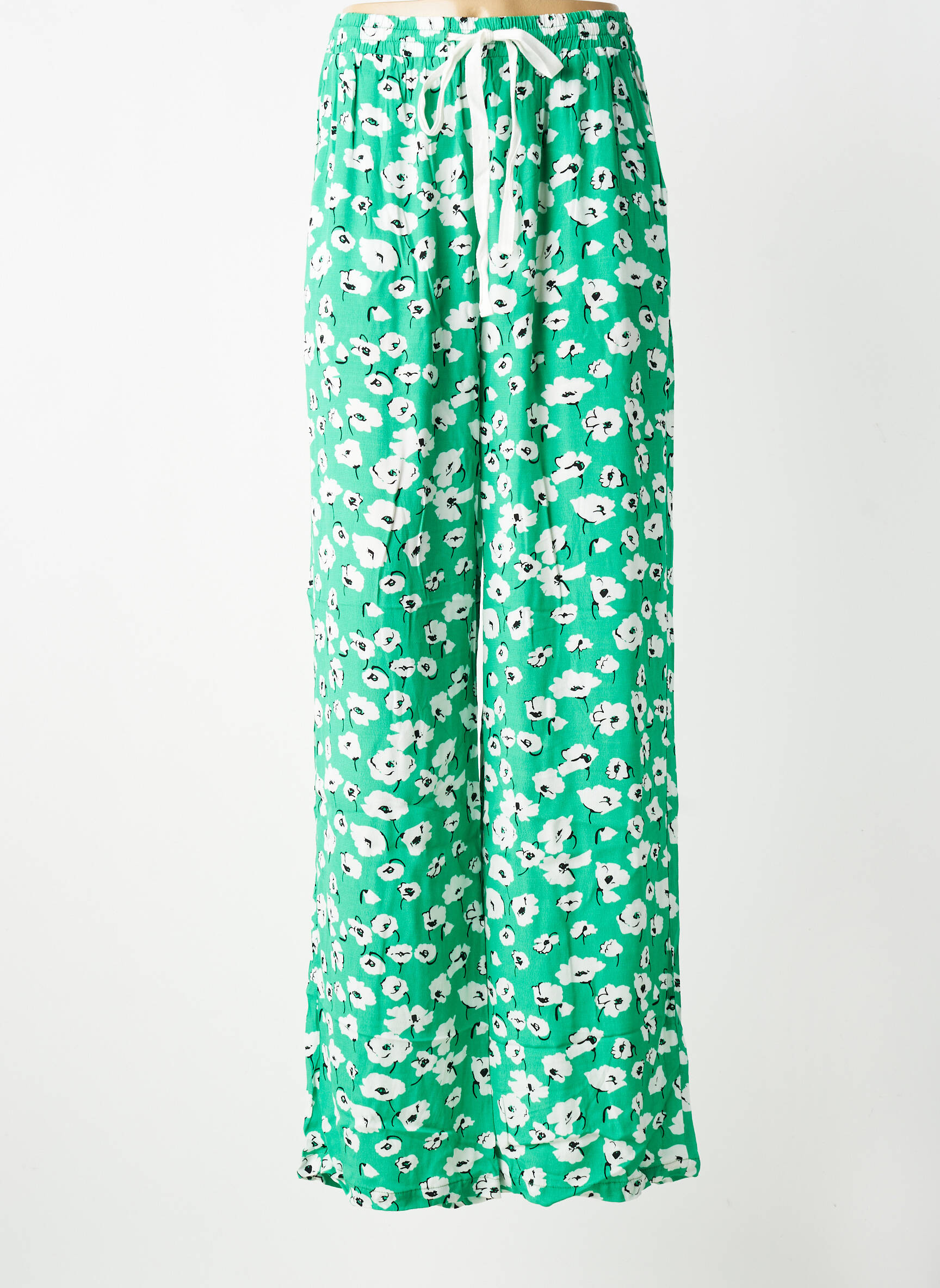 Pantalon larg țesătură crep mărime normală verde LAURE + MAX femeie