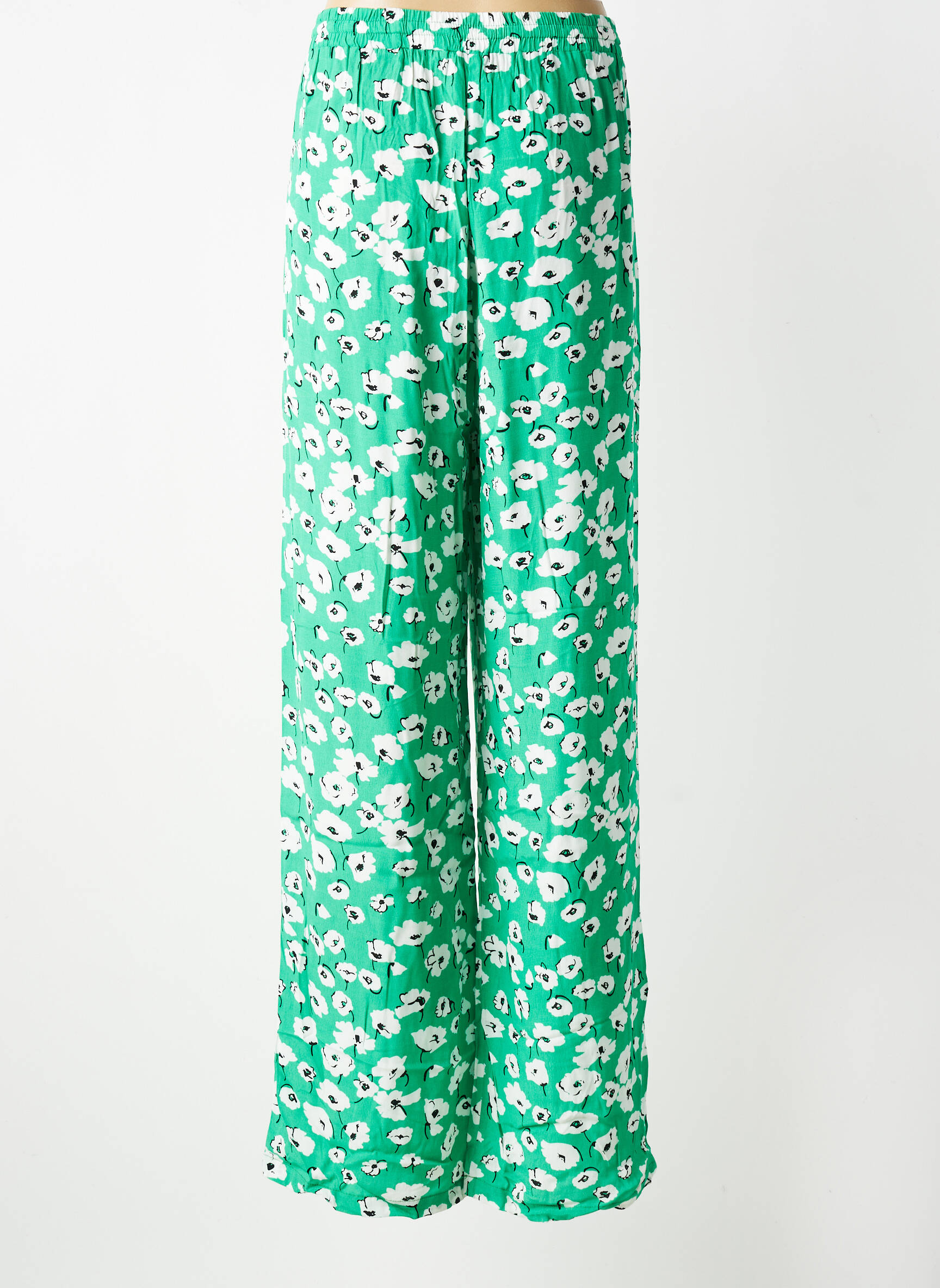 Pantalon larg țesătură crep mărime normală verde LAURE + MAX femeie