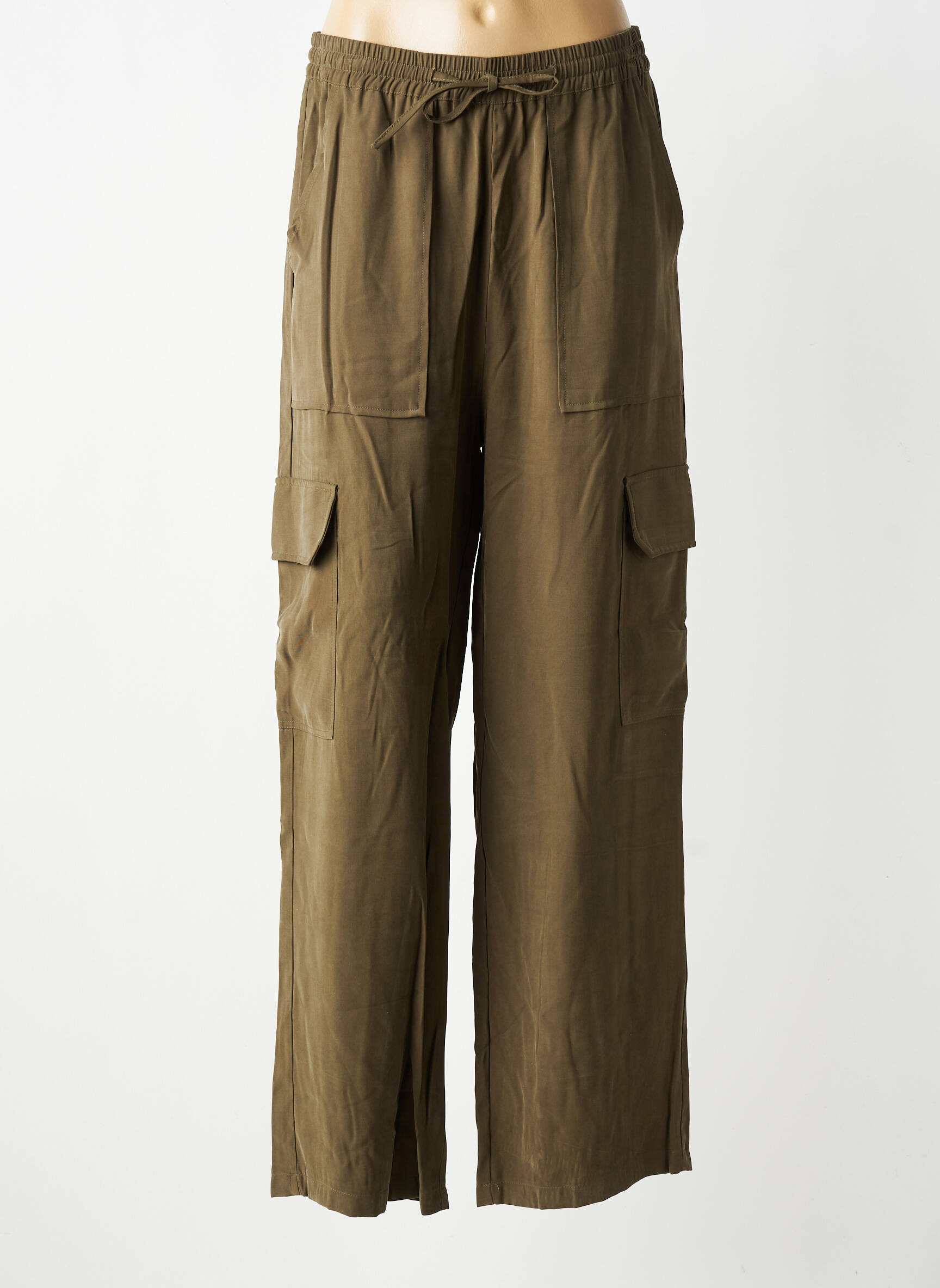 Pantalon larg țesătură poplin mărime normală verde ORFEO femeie
