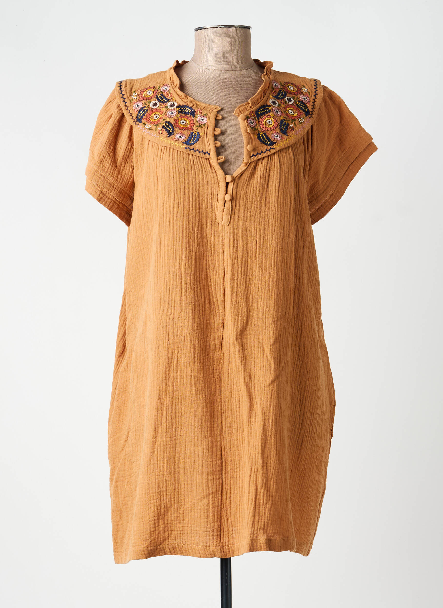 Rochie scurtă mâneci scurte mâneci scurte maro ORFEO femeie