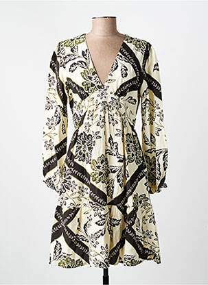 Rochie midi imprimeu floral mâneci lungi bej IN APRIL 1986 femeie