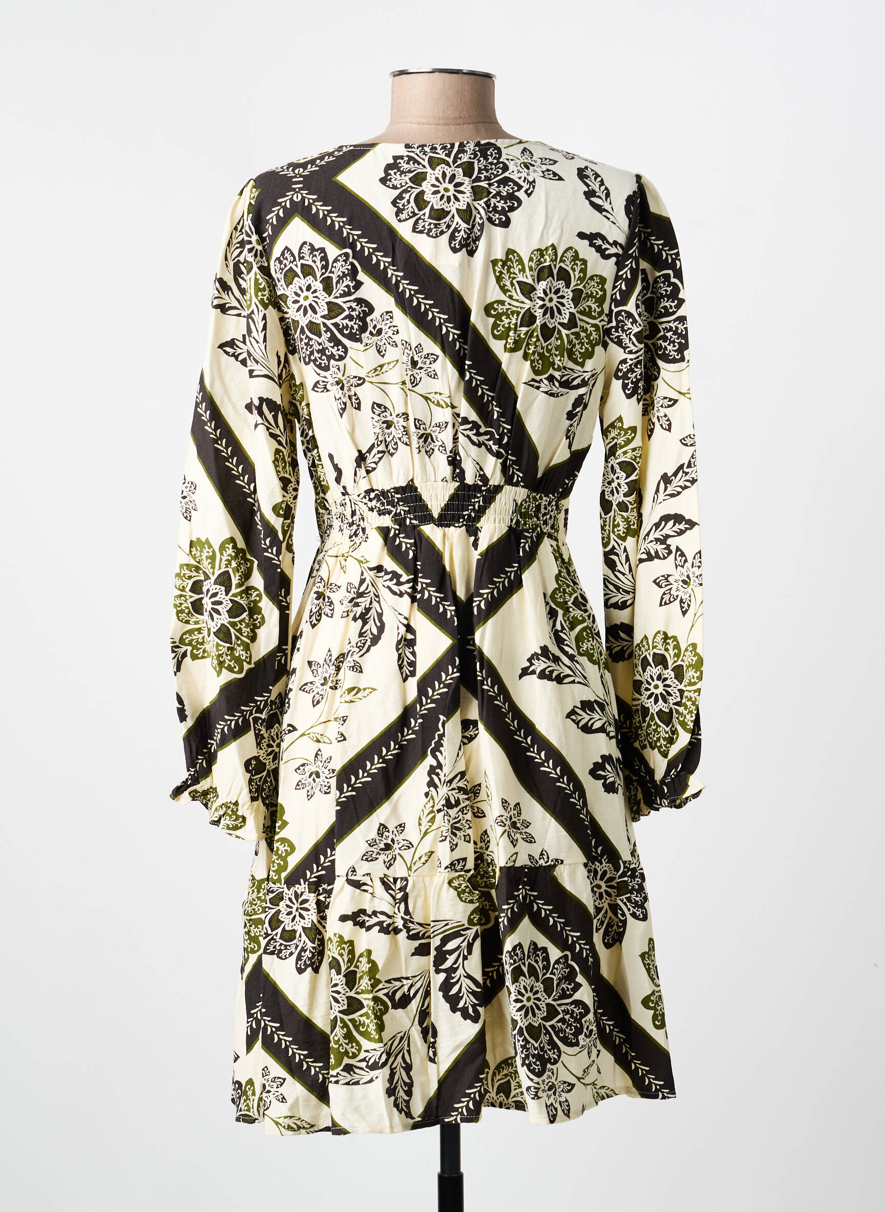 Rochie midi imprimeu floral mâneci lungi bej IN APRIL 1986 femeie