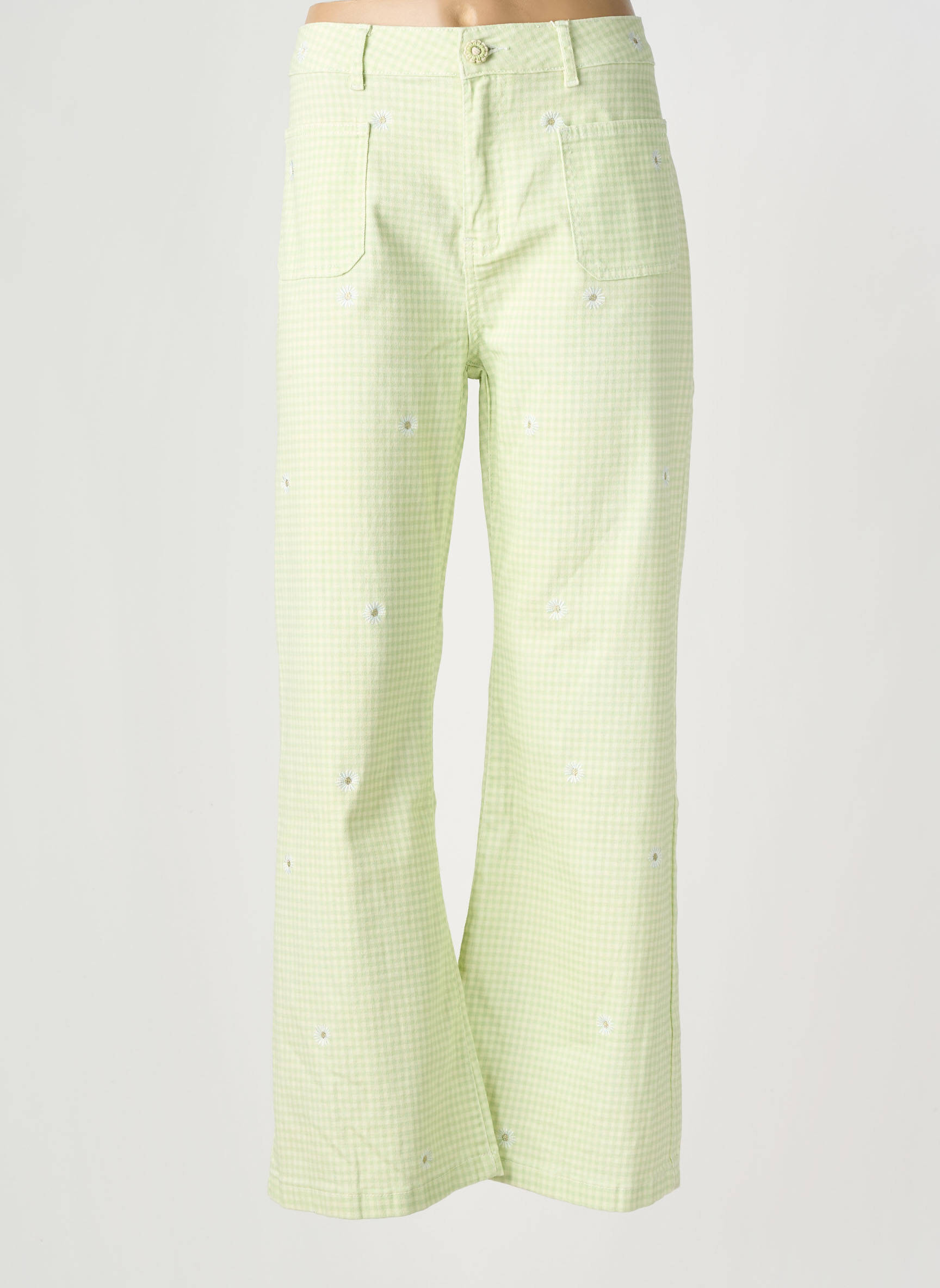Pantalon evazat elasticitate talie înaltă verde MAISON ONADO femeie