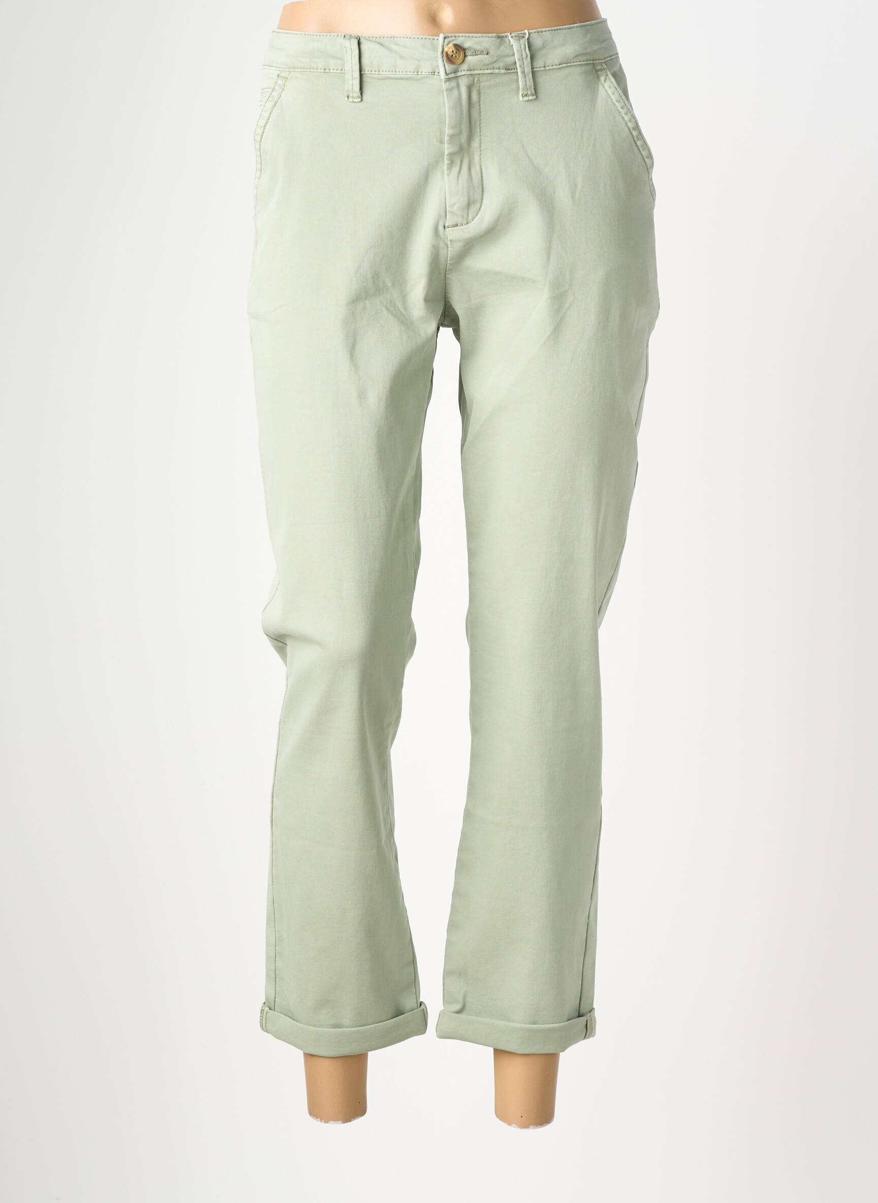 Pantalon chino închidere cu fermoar sub clapetă cu nasturi mărime normală verde MAISON ONADO femeie