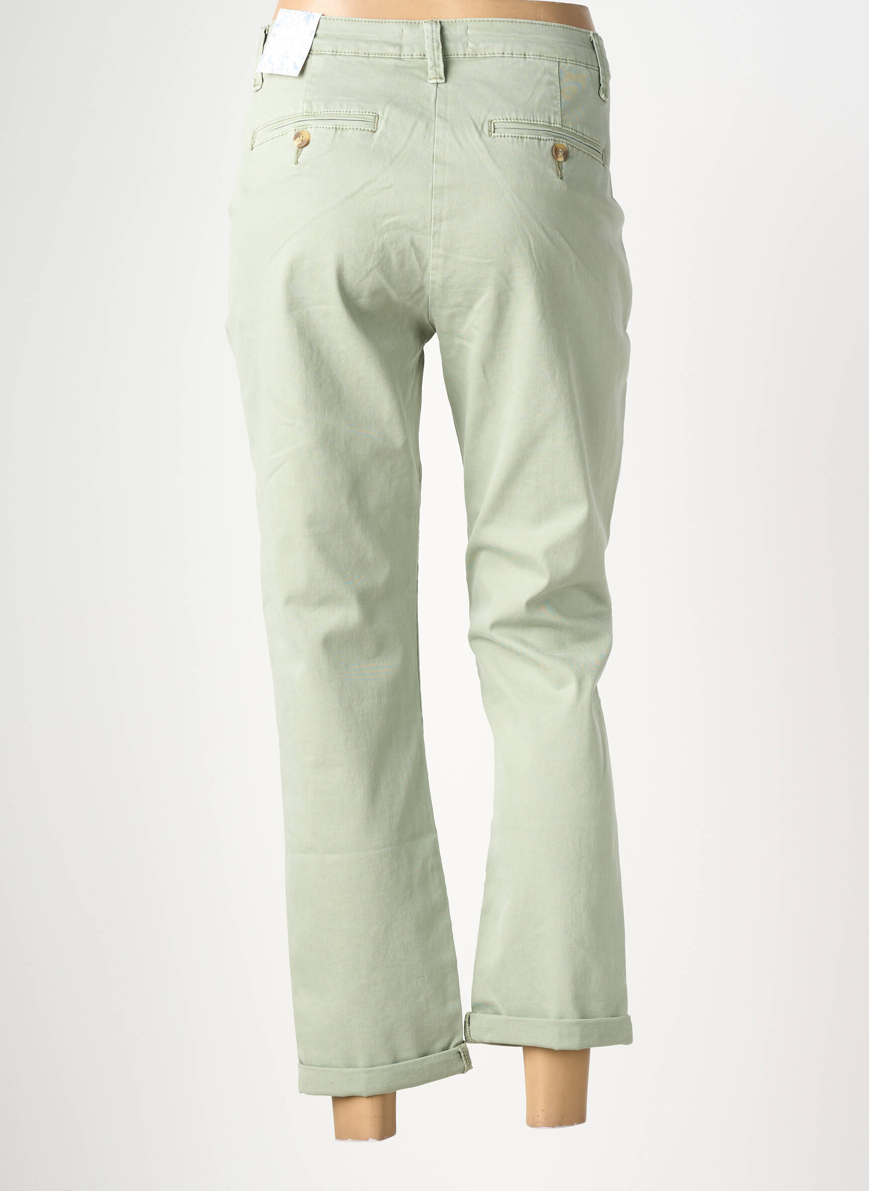 Pantalon chino închidere cu fermoar sub clapetă cu nasturi mărime normală verde MAISON ONADO femeie