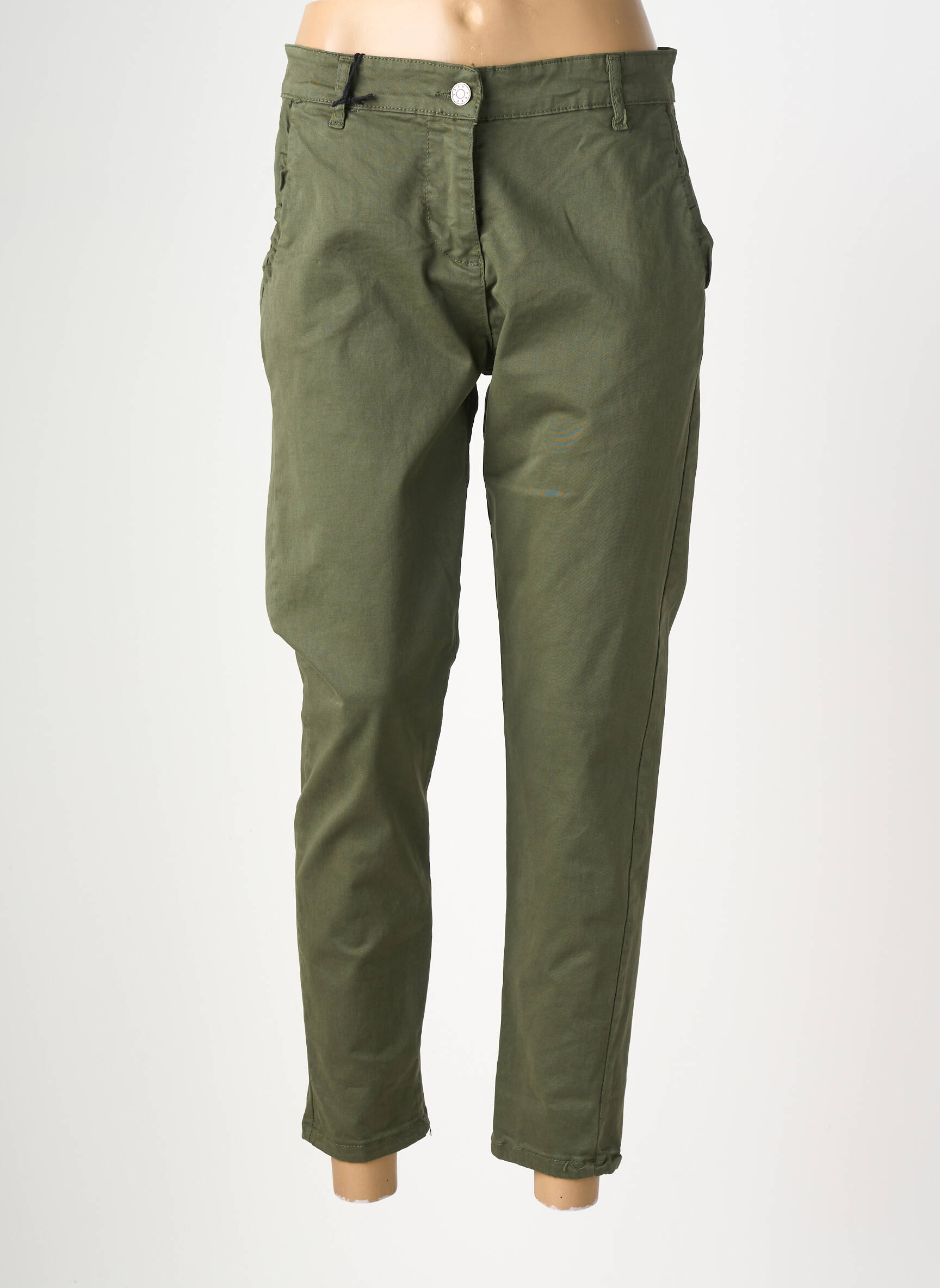 Pantalon chino închidere cu fermoar sub clapetă cu nasturi mărime normală verde MADE IN ITALY femeie