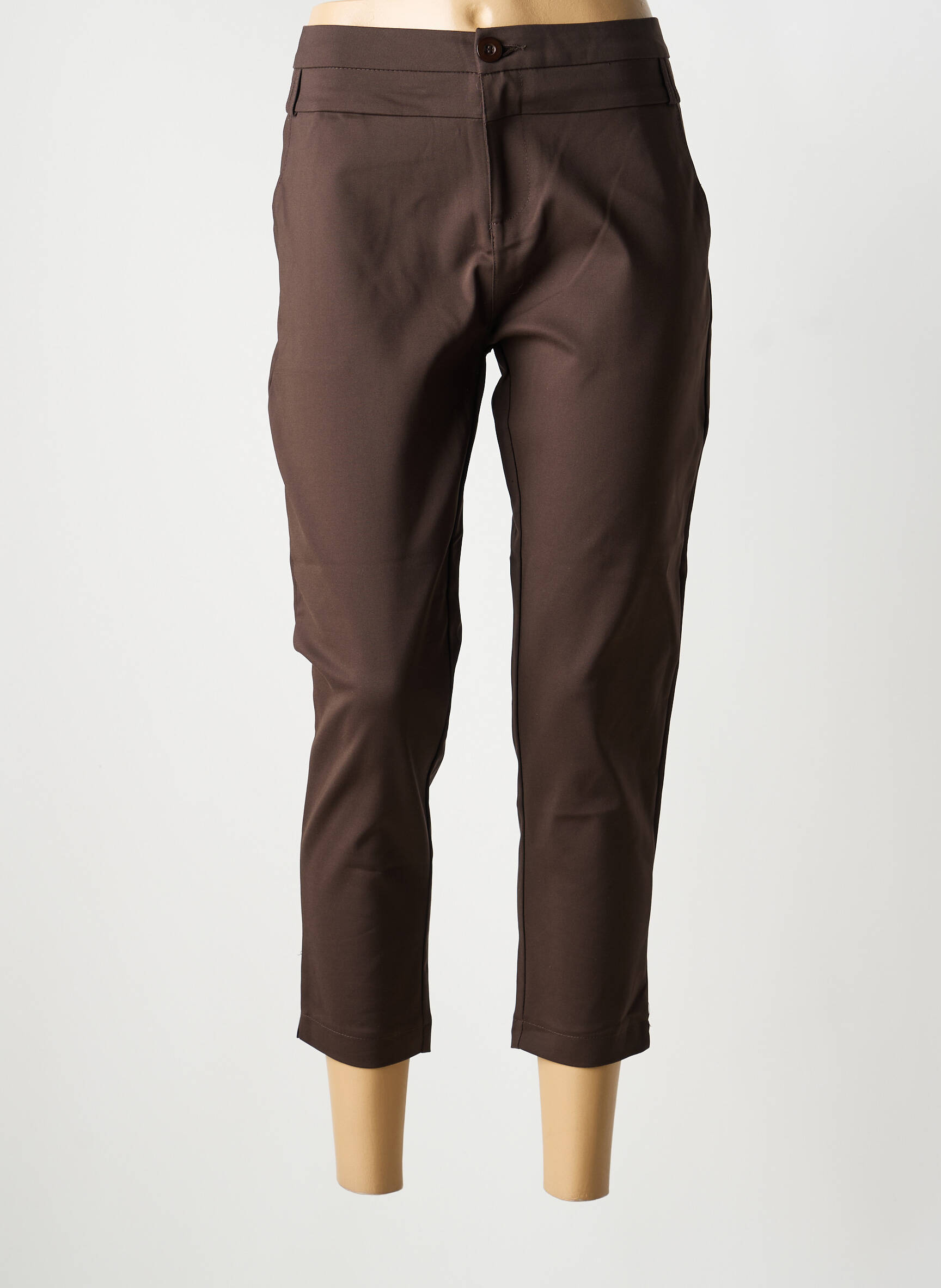Pantalon 7/8 închidere cu fermoar sub clapetă cu nasturi mărime normală maro CHIC & JEUNE femeie