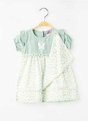 Rochie scurtă țesătură poplin mâneci scurte verde P'TIT MÔME fată