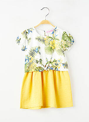 Rochie scurtă țesătură poplin mâneci scurte galben P'TIT MÔME fată