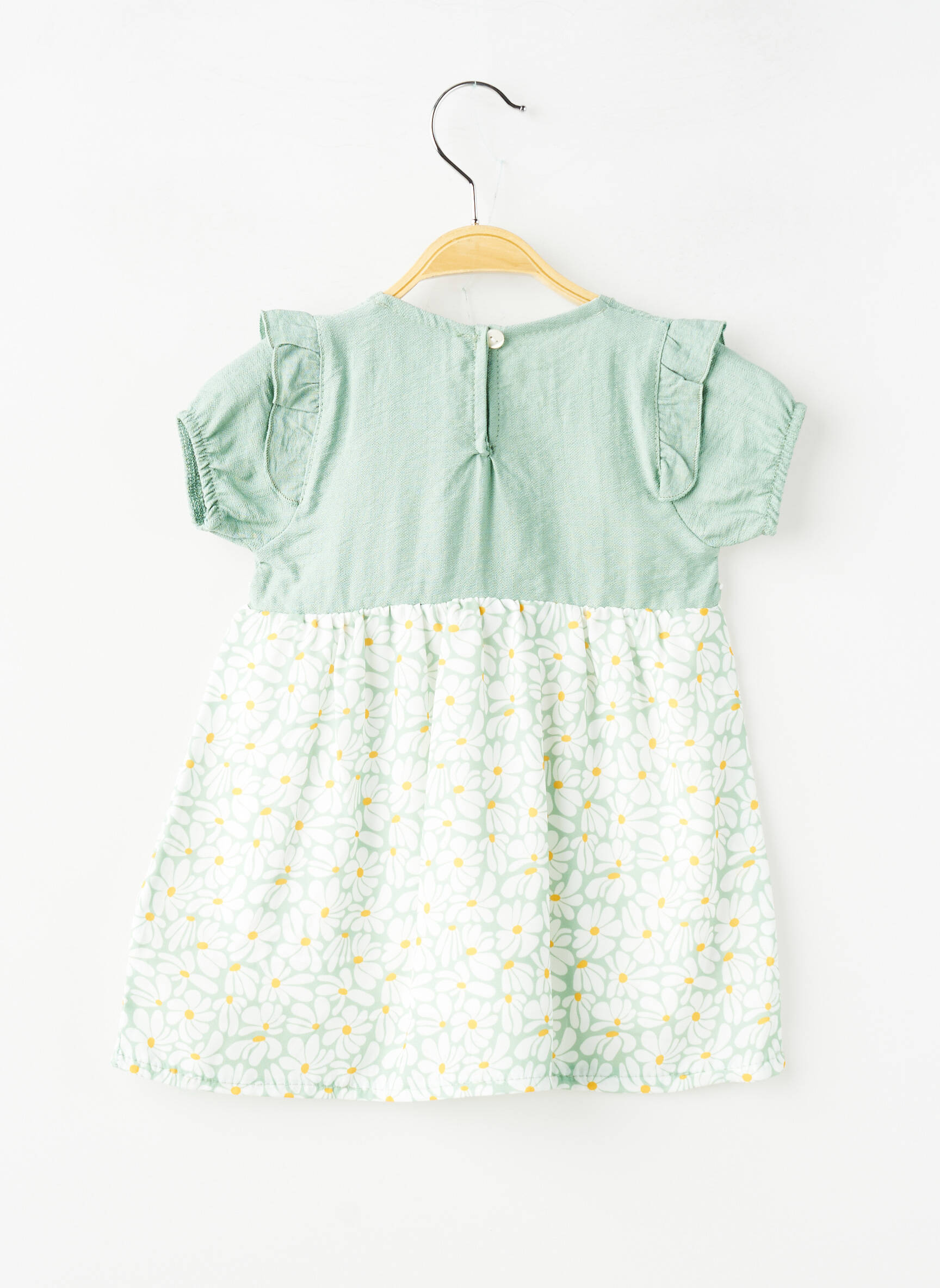 Rochie scurtă țesătură poplin mâneci scurte verde P'TIT MÔME fată