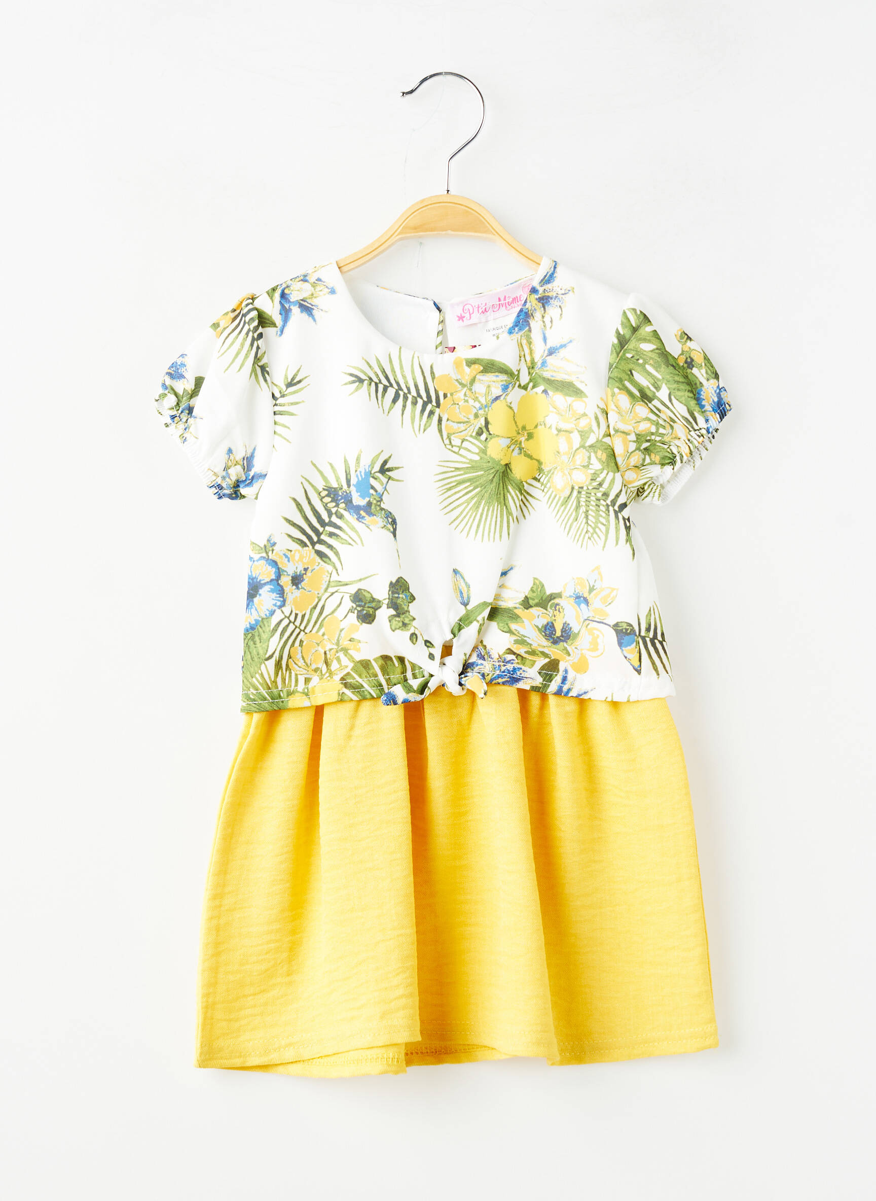 Rochie scurtă țesătură poplin mâneci scurte galben P'TIT MÔME fată