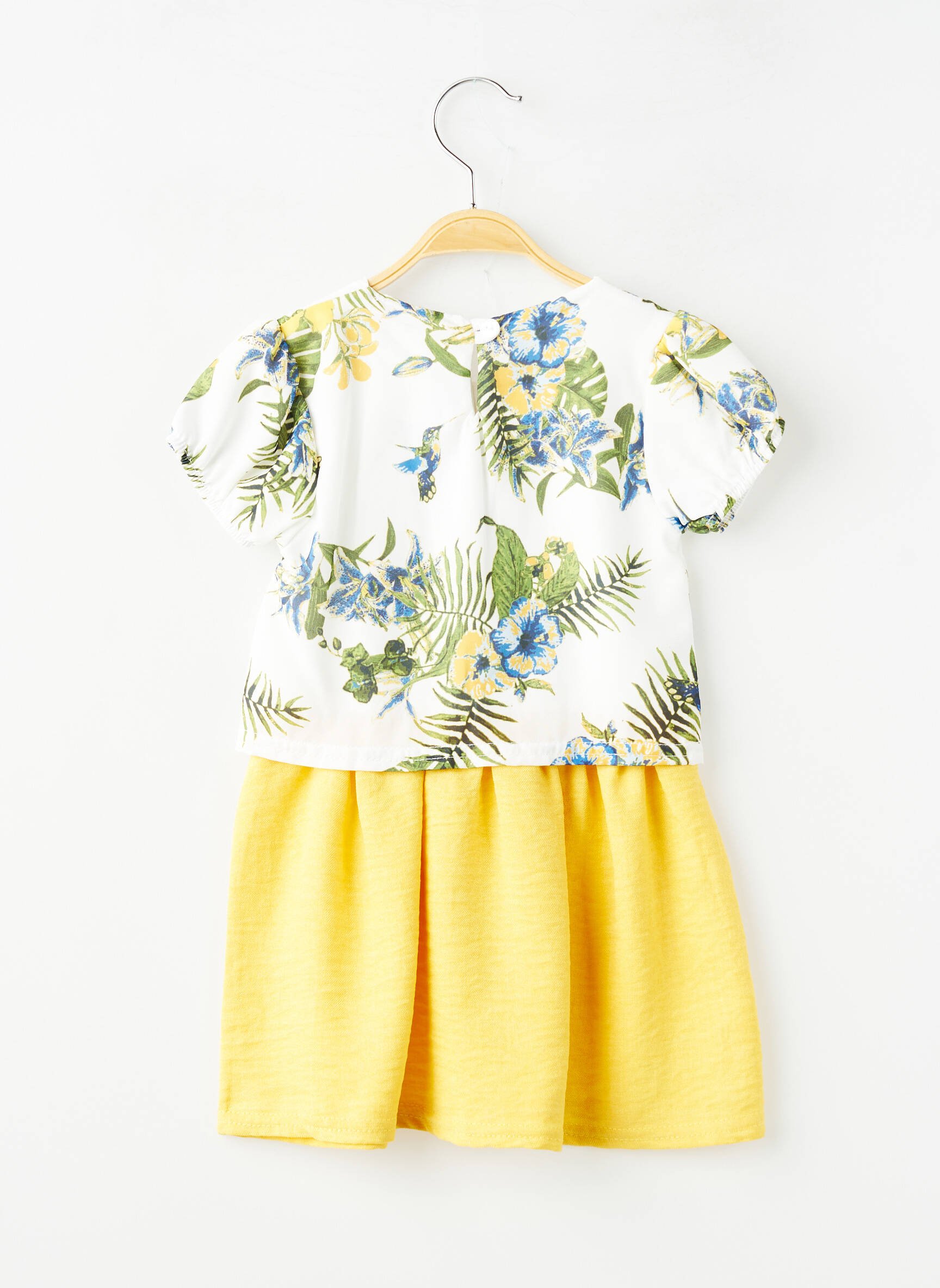 Rochie scurtă țesătură poplin mâneci scurte galben P'TIT MÔME fată