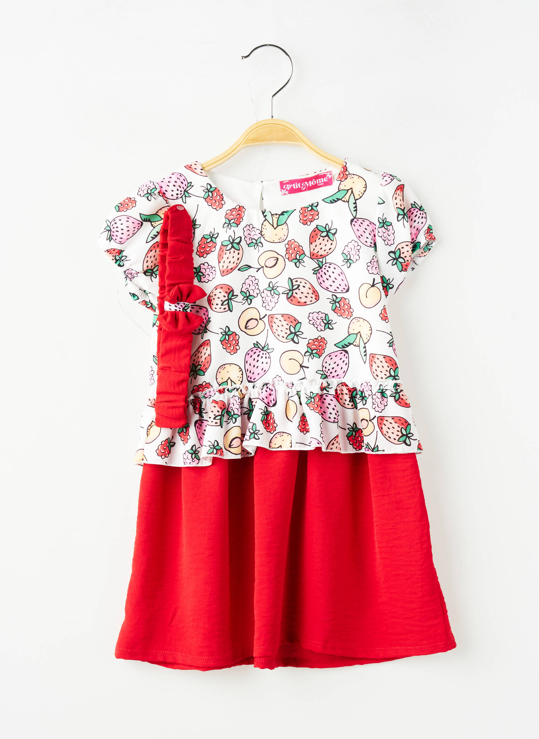 Rochie scurtă țesătură poplin mâneci scurte roșu P'TIT MÔME fată
