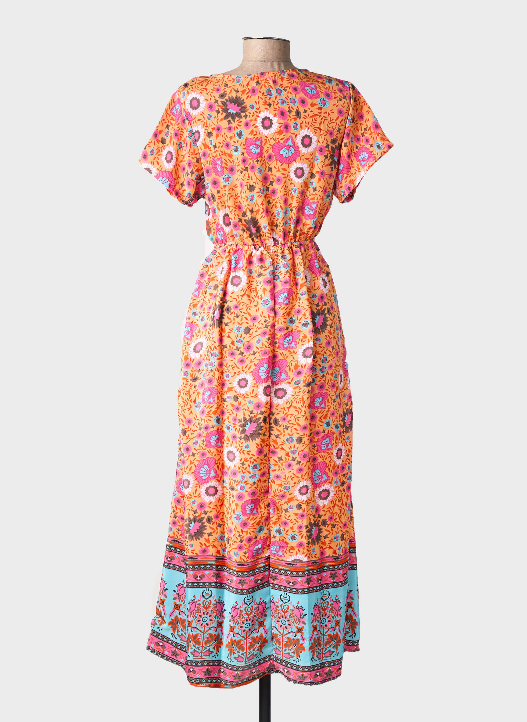 Rochie lungă imprimeu fantezie mâneci scurte portocalie SINOE BY BAMBOO'S femeie