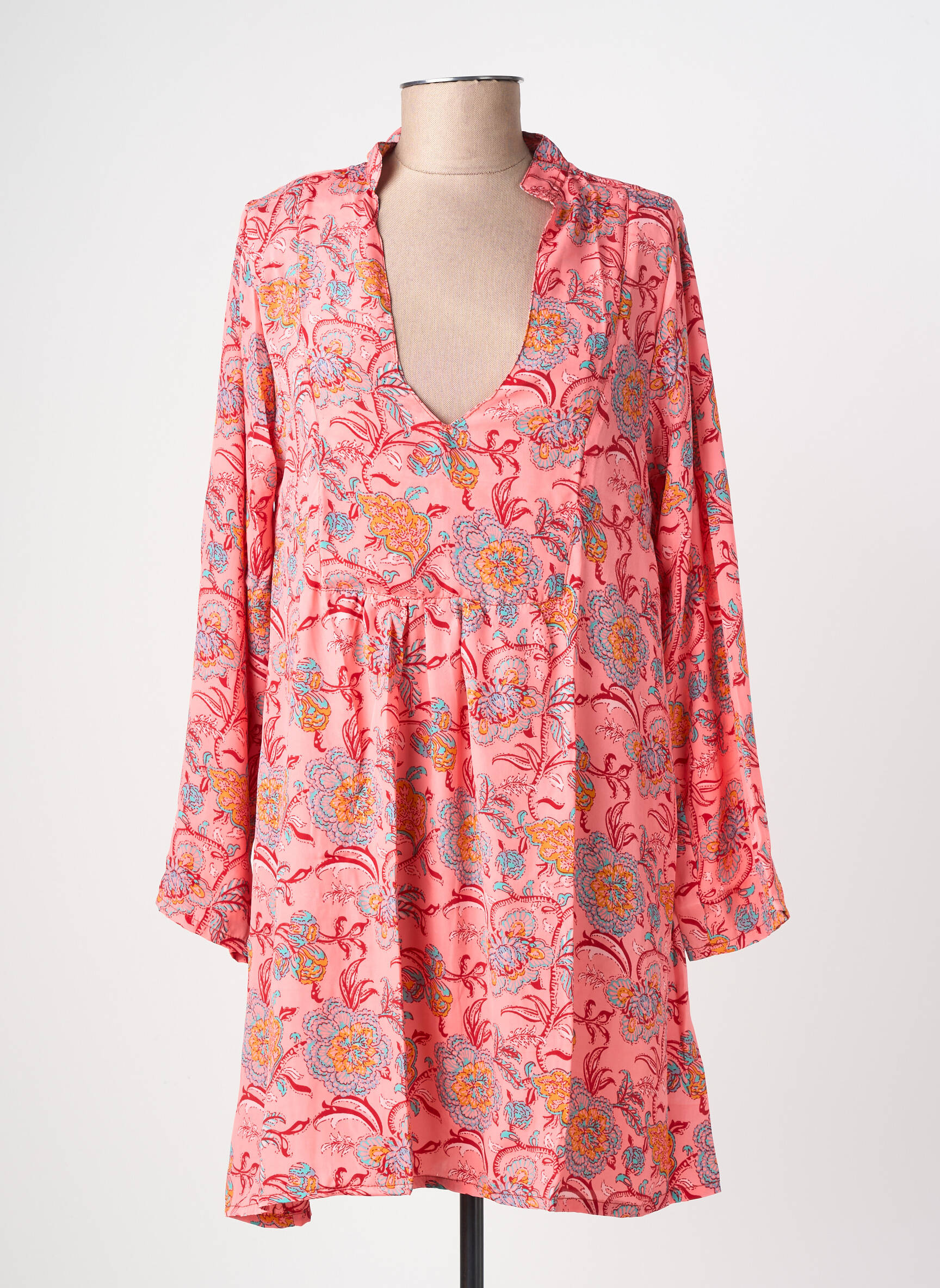 Rochie midi imprimeu fantezie mâneci lungi portocalie SINOE BY BAMBOO'S femeie