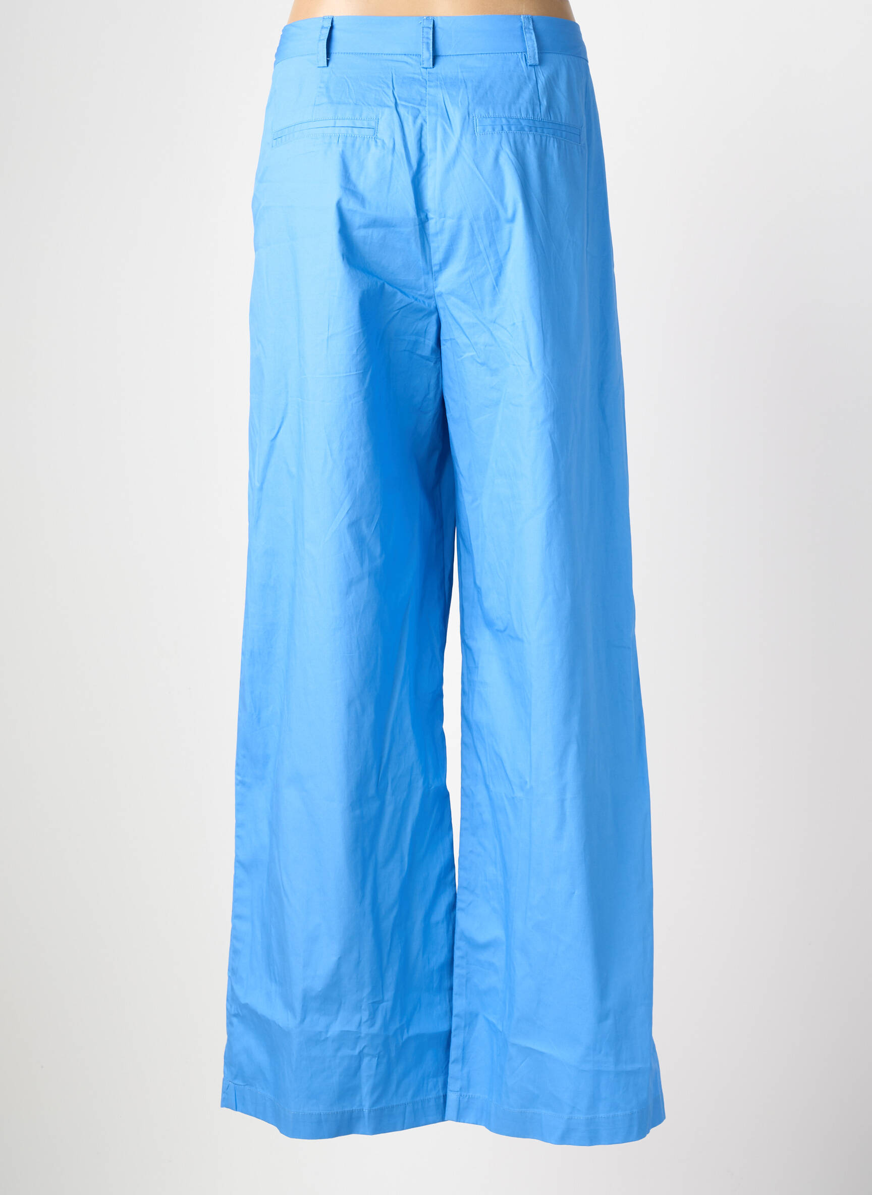 Pantalon larg țesătură poplin talie înaltă albastru YERSE femeie