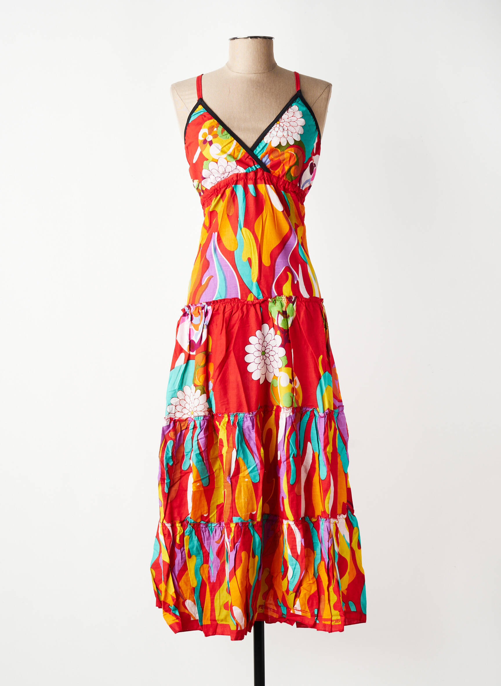 Rochie lungă imprimeu floral bretele subțiri roșu BAMBOO'S femeie