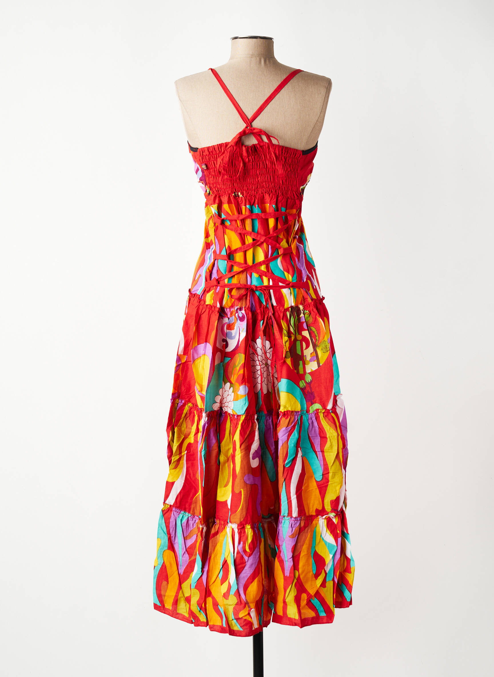Rochie lungă imprimeu floral bretele subțiri roșu BAMBOO'S femeie