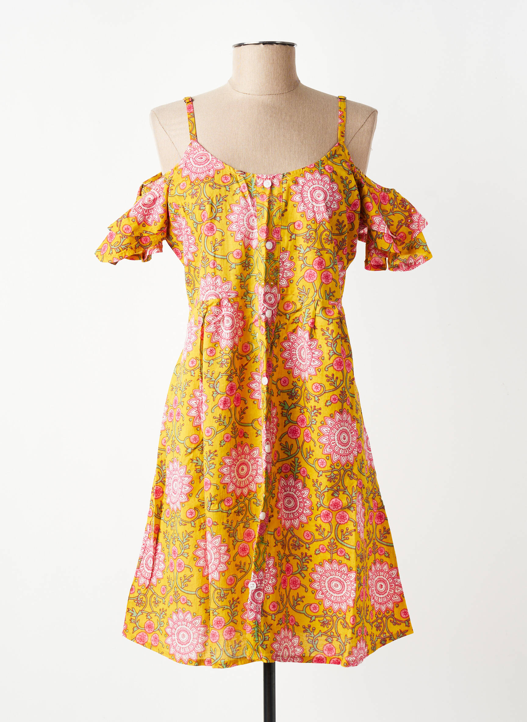 Rochie scurtă imprimeu floral bretele subțiri galben SINOE BY BAMBOO'S femeie