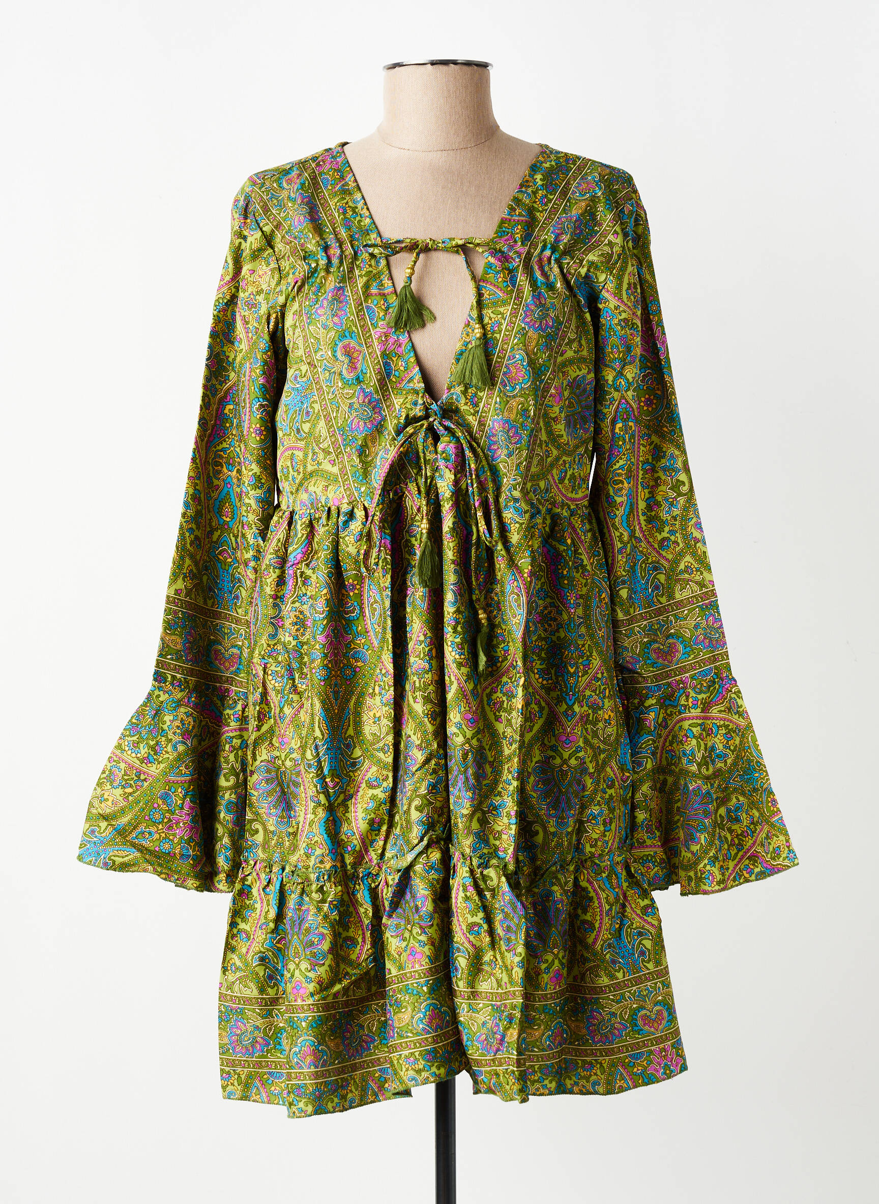 Rochie scurtă croială evazată mâneci lungi verde SINOE BY BAMBOO'S femeie