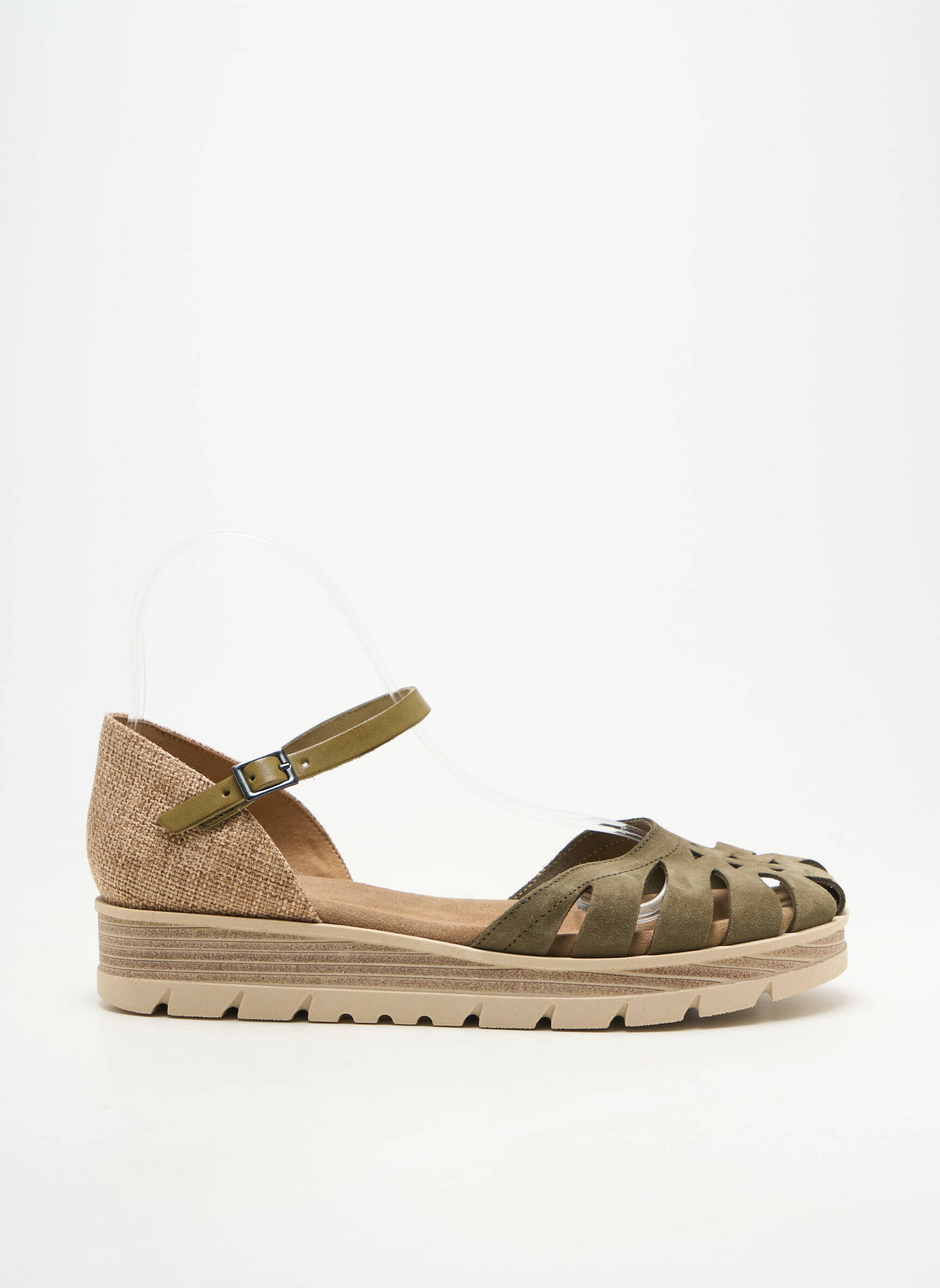Sandale/pantofi decupați material neted toc plat până la 3 cm verde PORRONET femeie