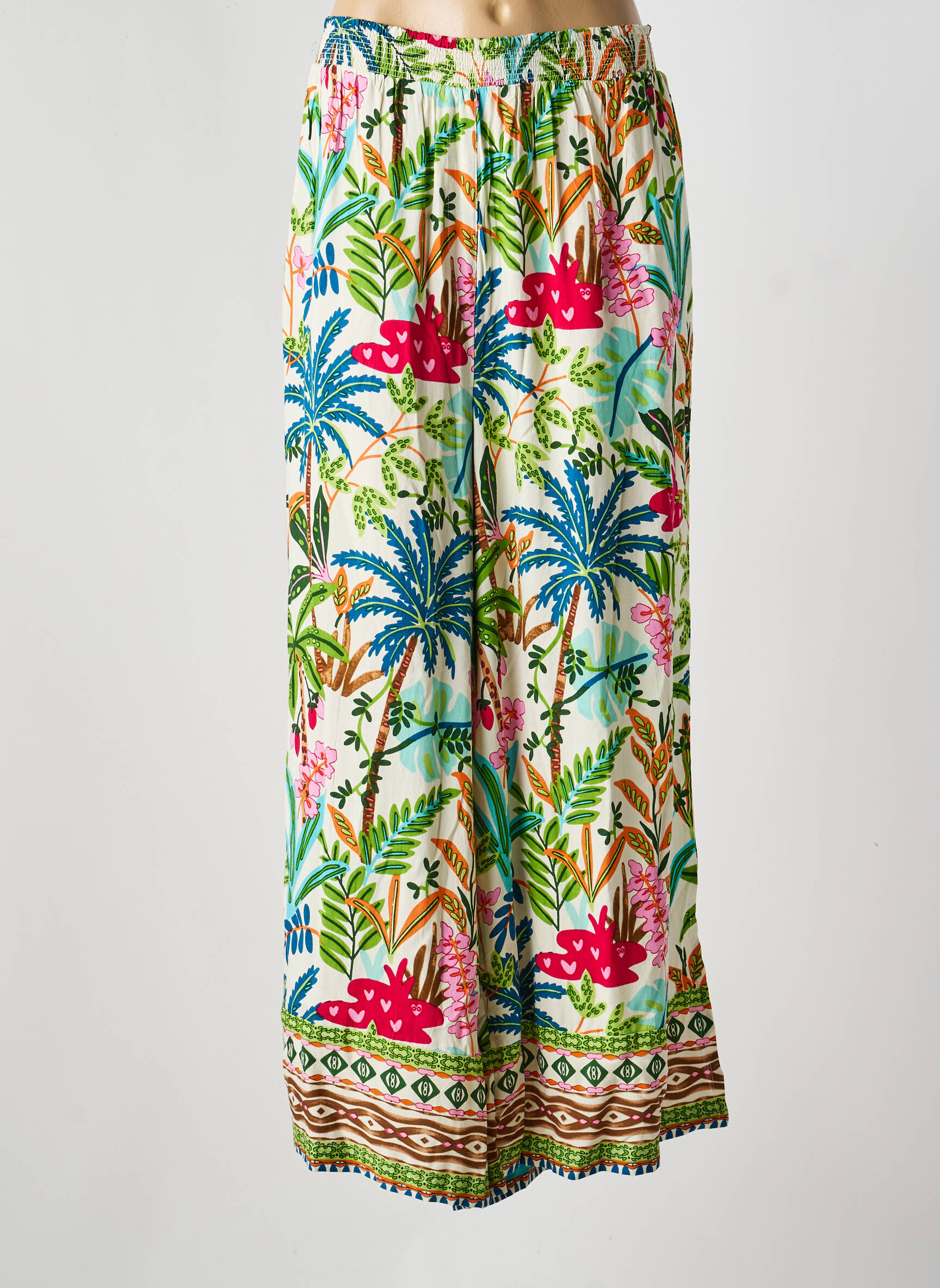 Pantalon larg țesătură poplin mărime normală verde ORIENTIQUE NATURALLY femeie