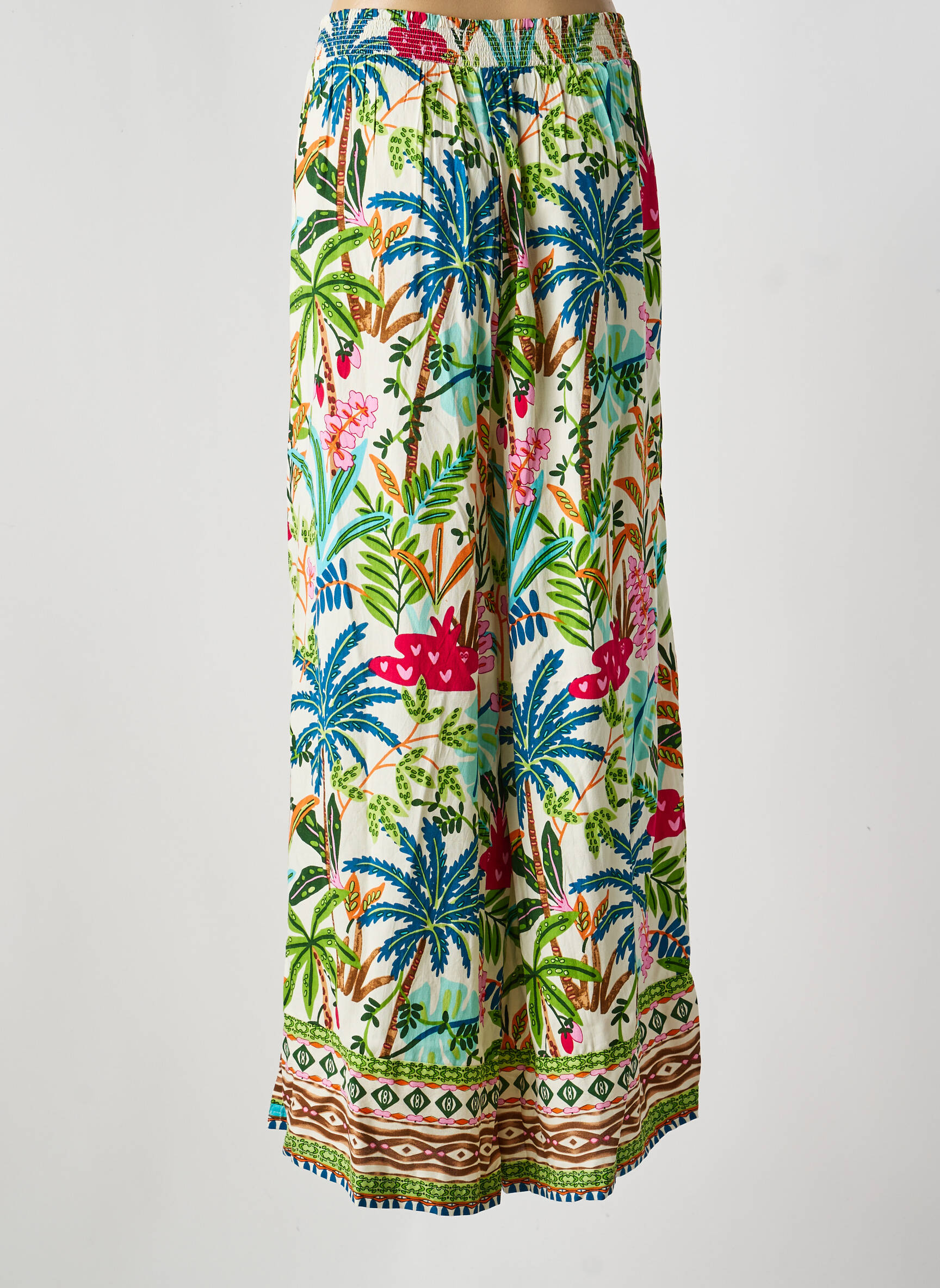 Pantalon larg țesătură poplin mărime normală verde ORIENTIQUE NATURALLY femeie