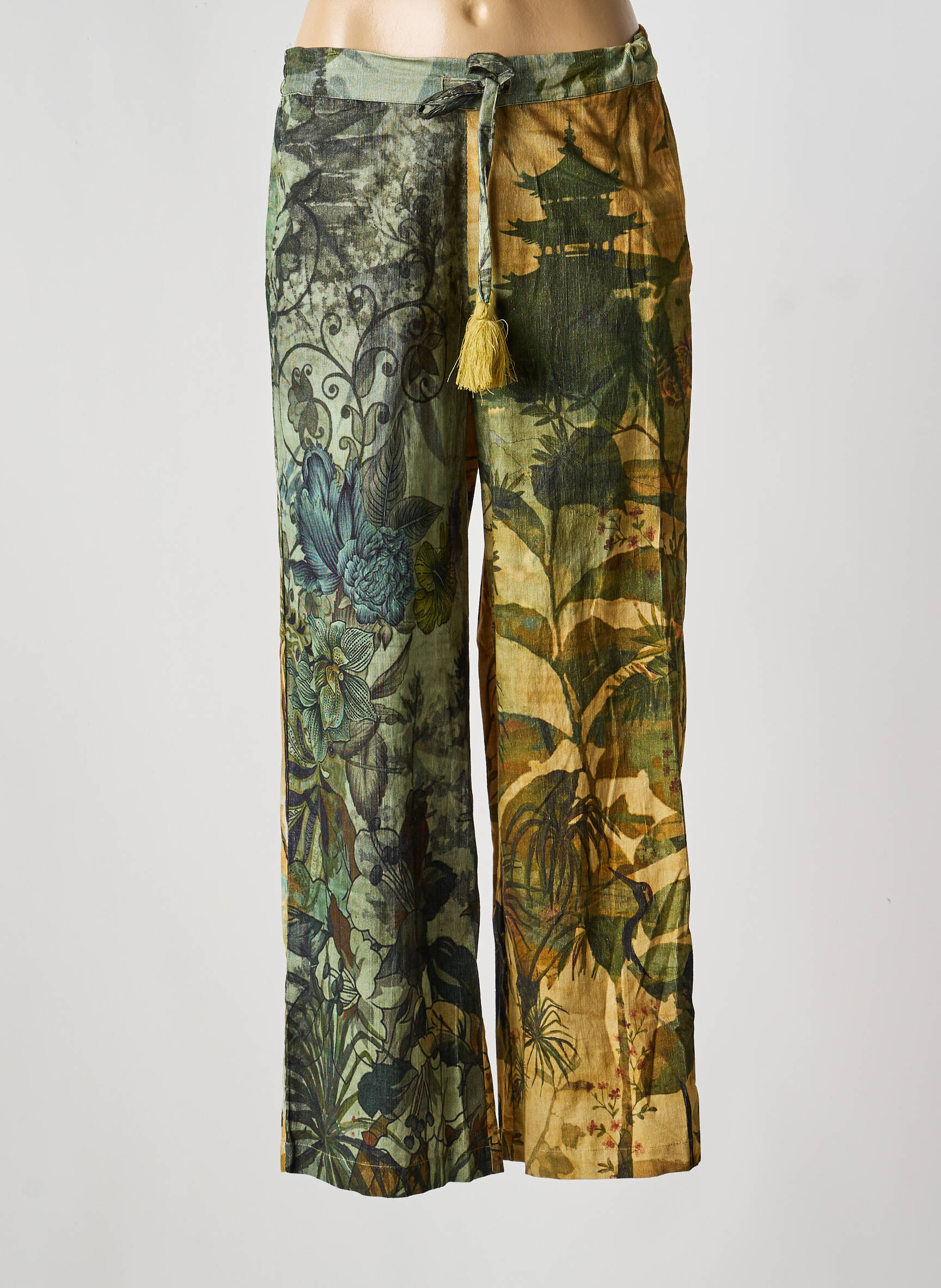 Pantalon drept țesătură poplin mărime normală verde ORIENTIQUE NATURALLY femeie