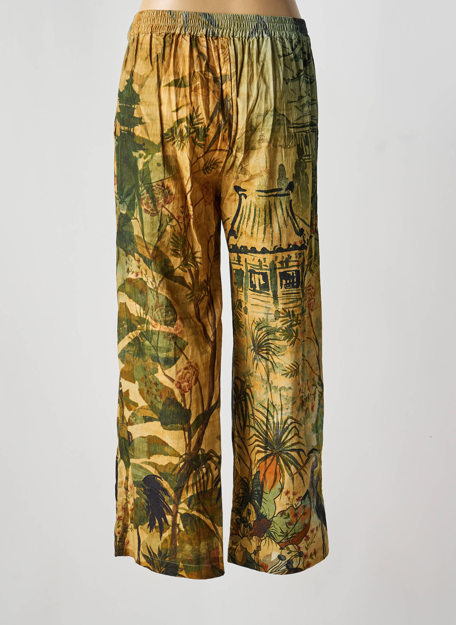 Pantalon drept țesătură poplin mărime normală verde ORIENTIQUE NATURALLY femeie
