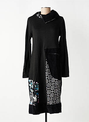 Rochie midi imprimeu fantezie mâneci lungi negru ORIENTIQUE NATURALLY femeie