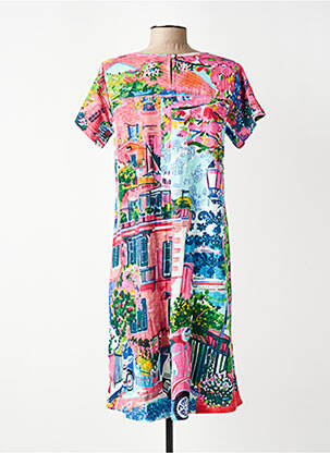 Rochie midi imprimeu fantezie mâneci scurte roz ORIENTIQUE NATURALLY femeie