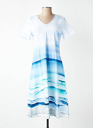 Rochie midi imprimeu fantezie mâneci scurte albastru DOLCEZZA femeie