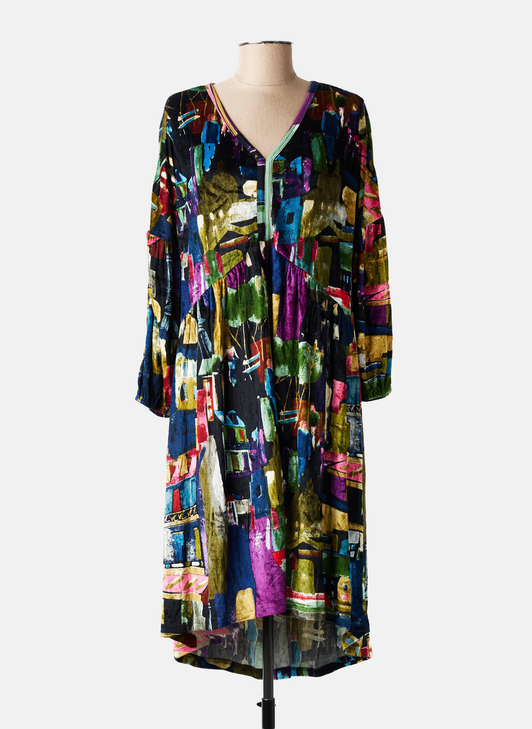 Rochie midi imprimeu fantezie mâneci lungi violet ORIENTIQUE NATURALLY femeie